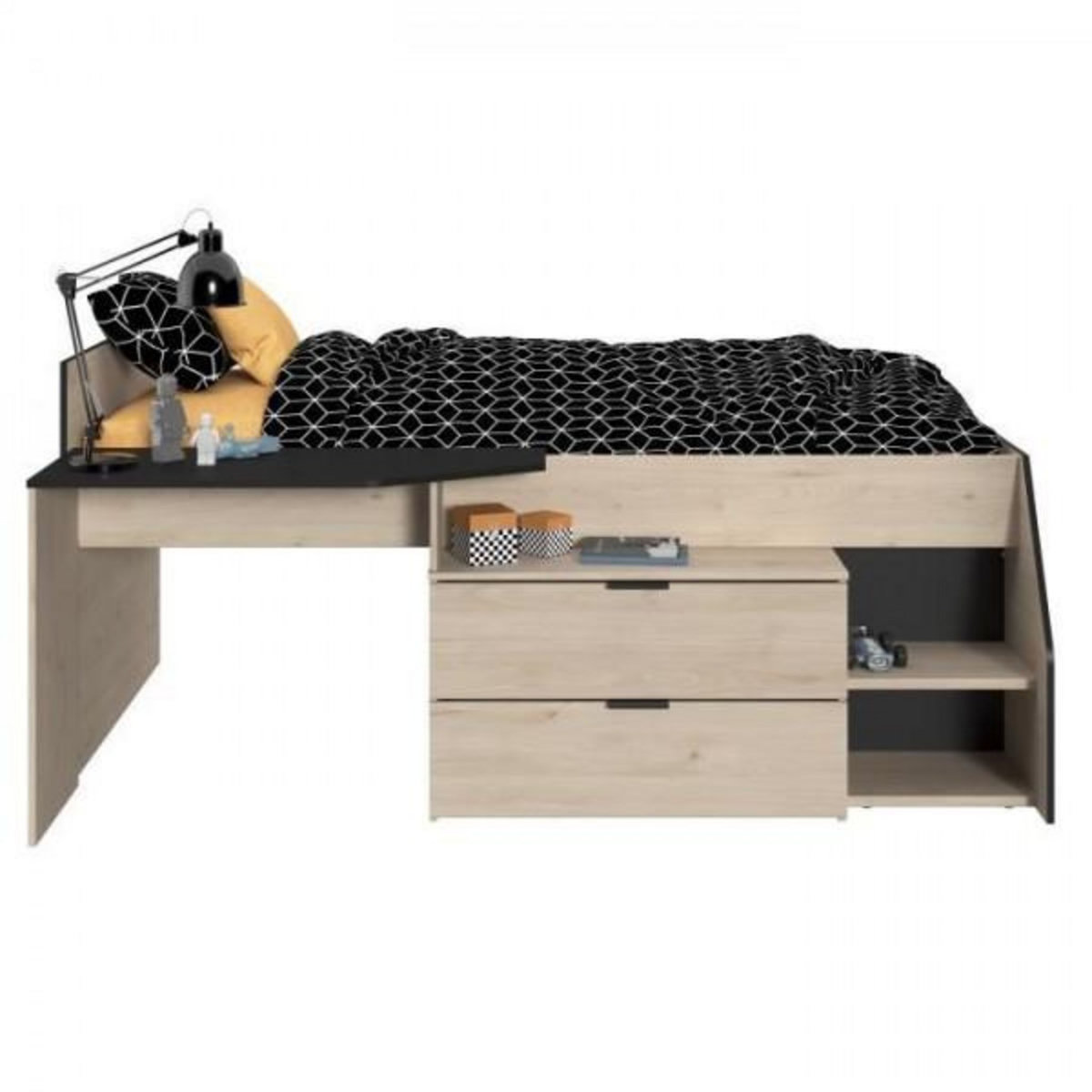 PARISOT Lit Combiné enfant PARISOT Kim - Chene Jackson et Noir - 90x190/200 cm