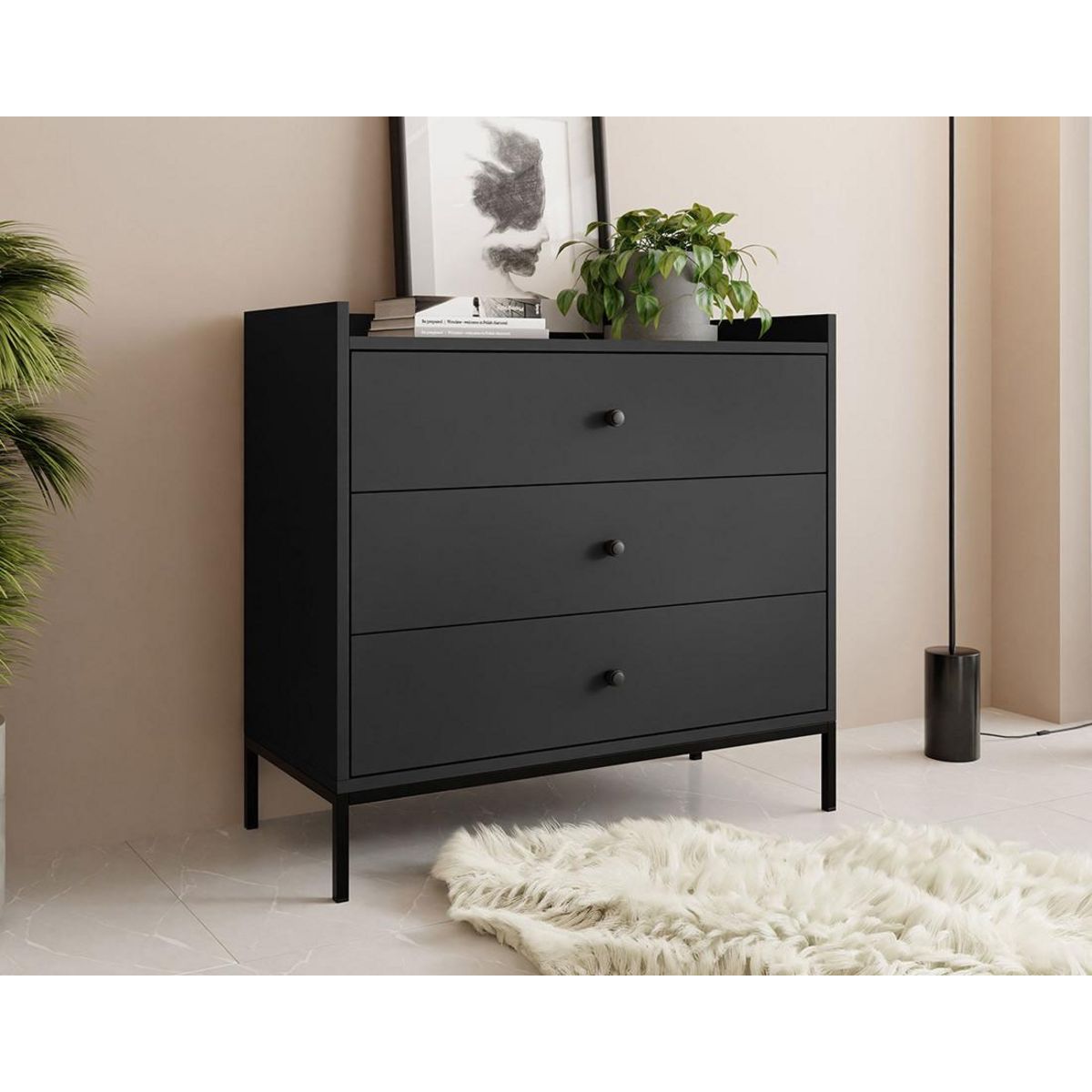 BEST MOBILIER Filipo - commode - noir - 80 cm