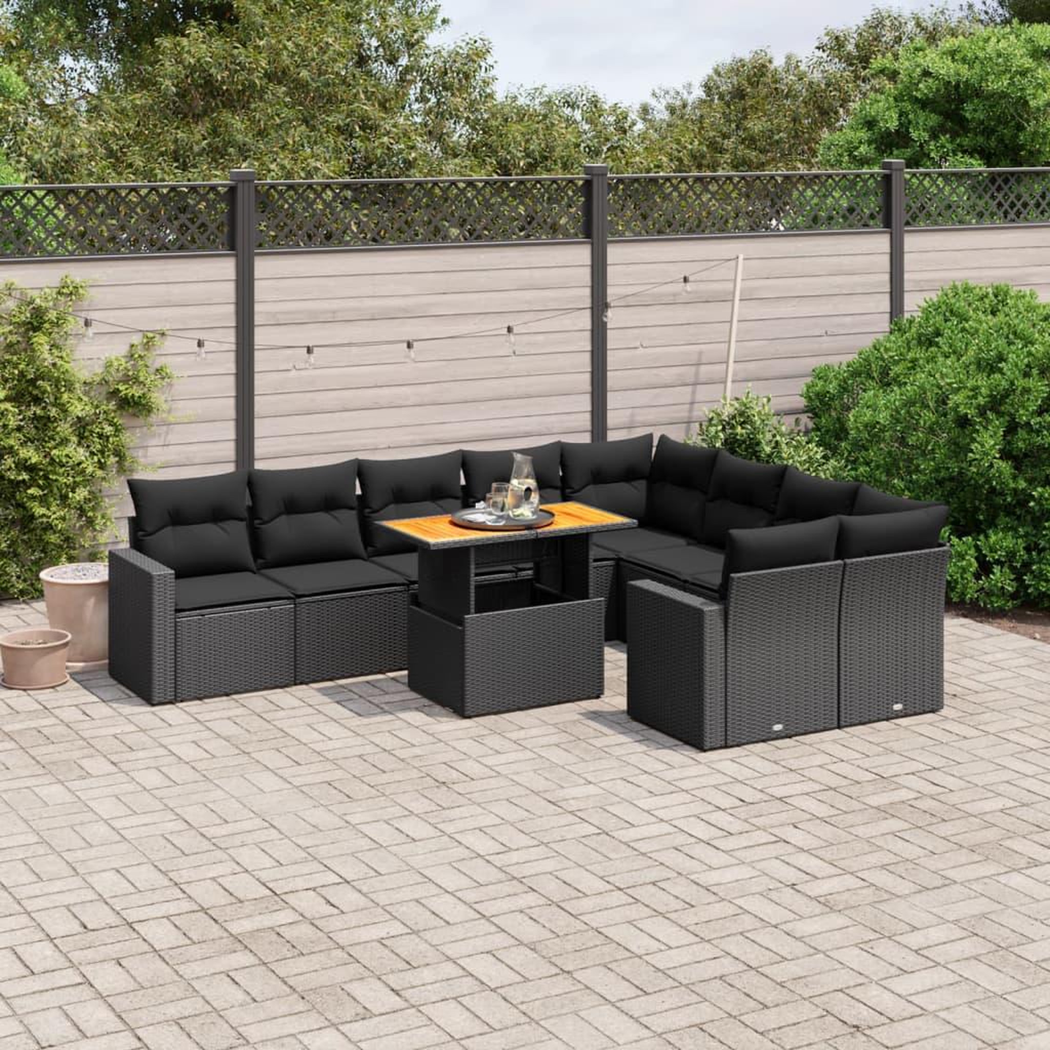 VIDAXL Salon de jardin 10 pcs avec coussins noir resine tressee
