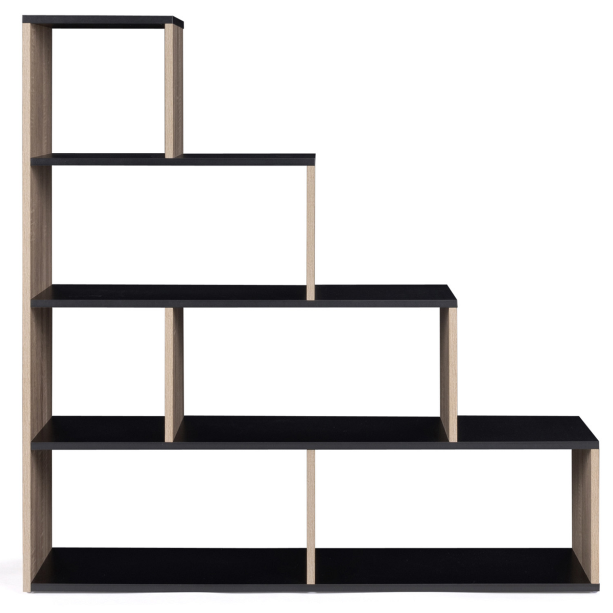 ID MARKET Bibliothèque escalier LINA bois façon hêtre et noir