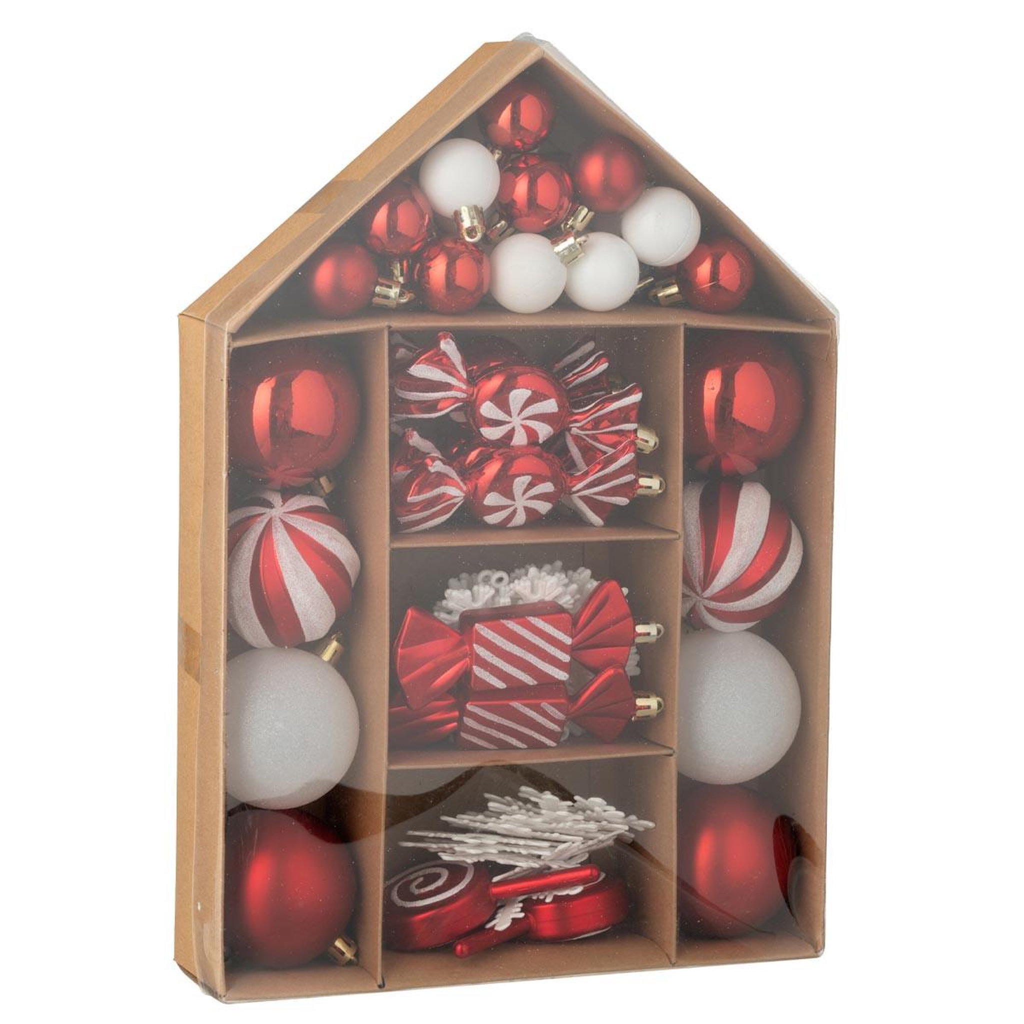 J-LINE Lot de 59 boules de noël  bonbons  34cm rouge & blanc