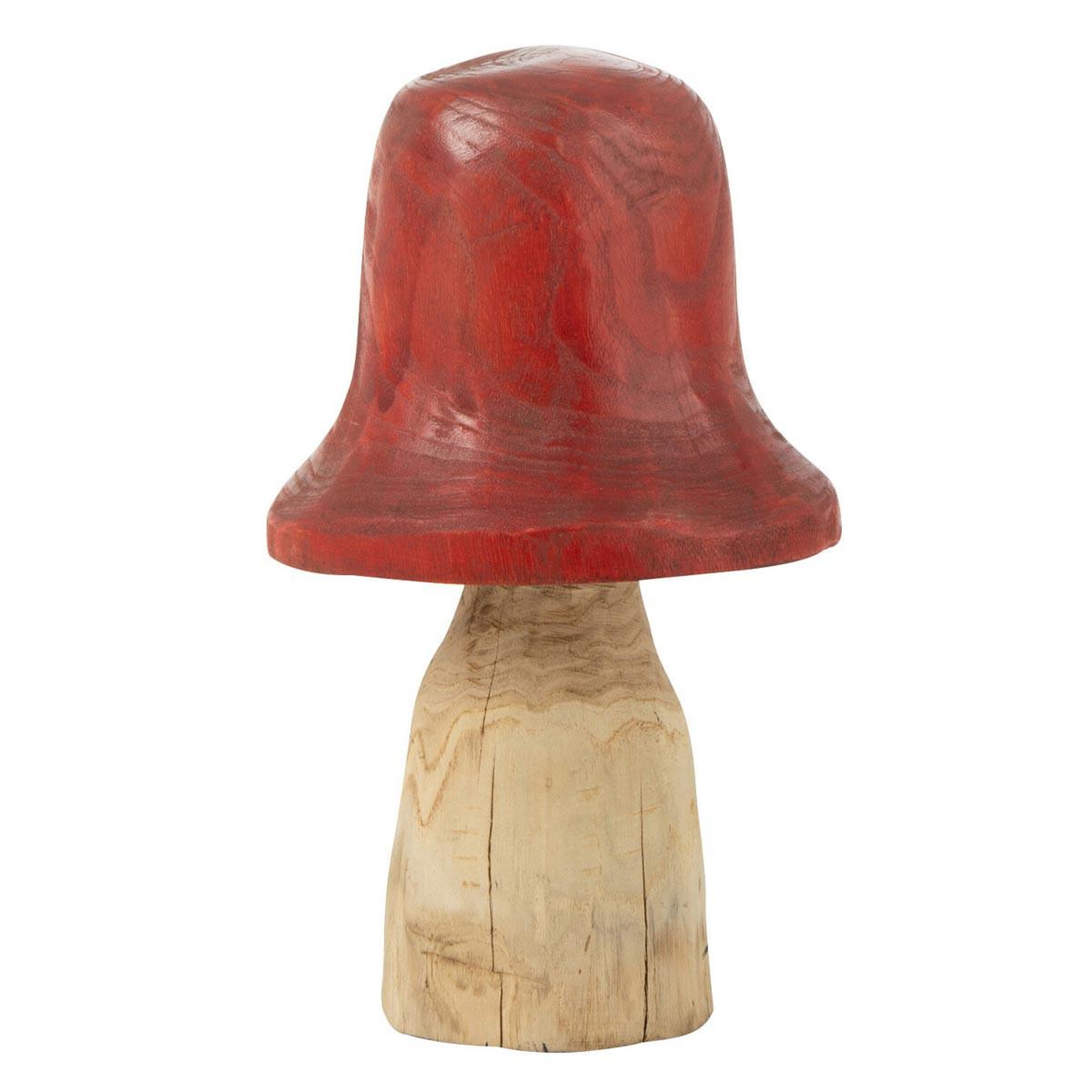 J-LINE Champignon déco en bois  cloche  42cm naturel & rouge