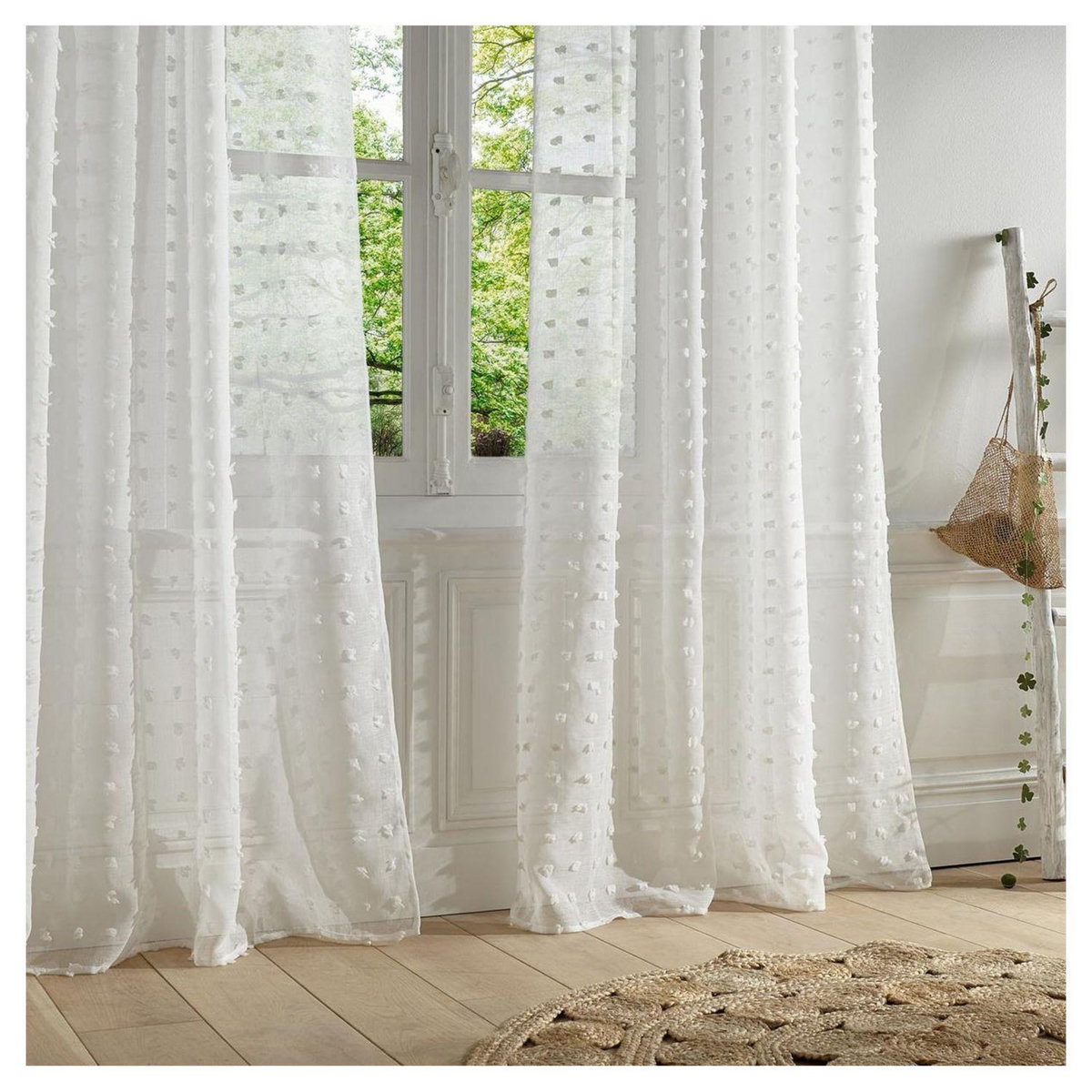 ATMOSPHERA Rideau Voilage à oeillets métal en polyester motifs plumetis 140x240cm LILY 