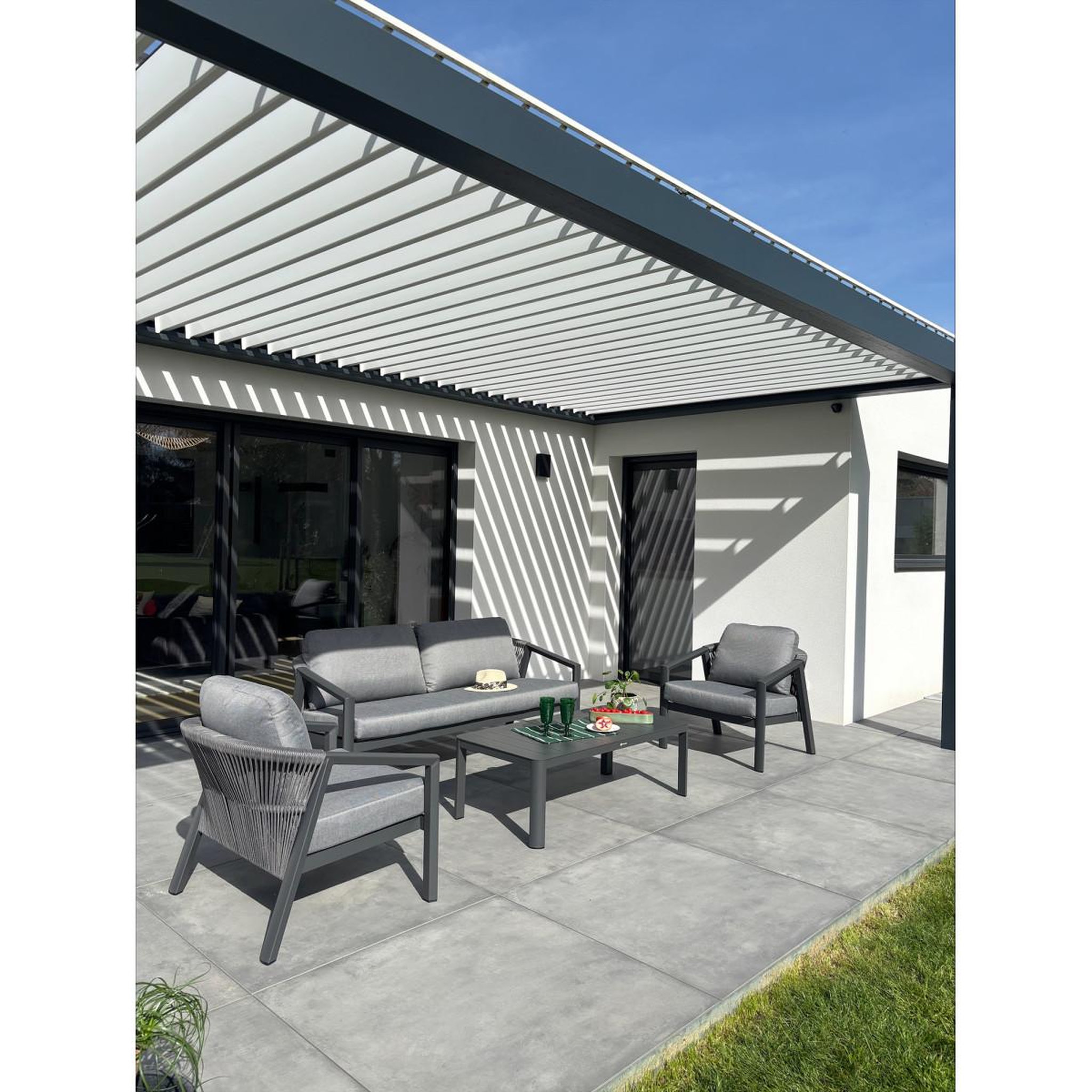 Voir la diapositive 2 : Paris Prix Salon de jardin 5 places  kelia  180cm anthracite