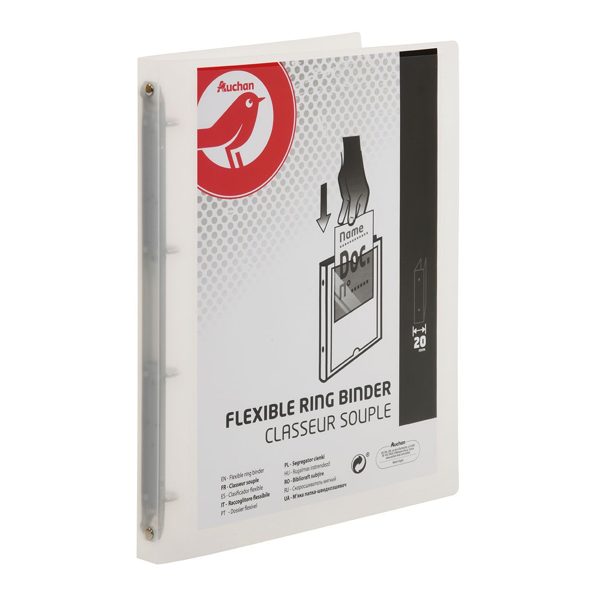 AUCHAN Classeur A4 souple dos 20mm personnalisable blanc