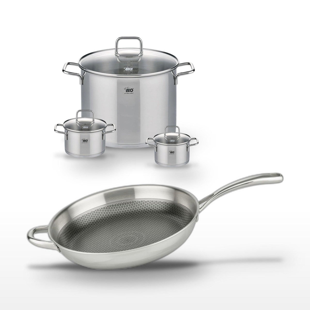 ELO Lot de 3 Faitouts Elo Relief Evolution 12/14/26 cm et Poêle 32 cm