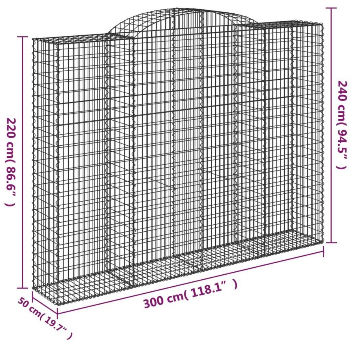 VIDAXL Panier de gabions arque 300x50x220/240 cm Fer galvanise