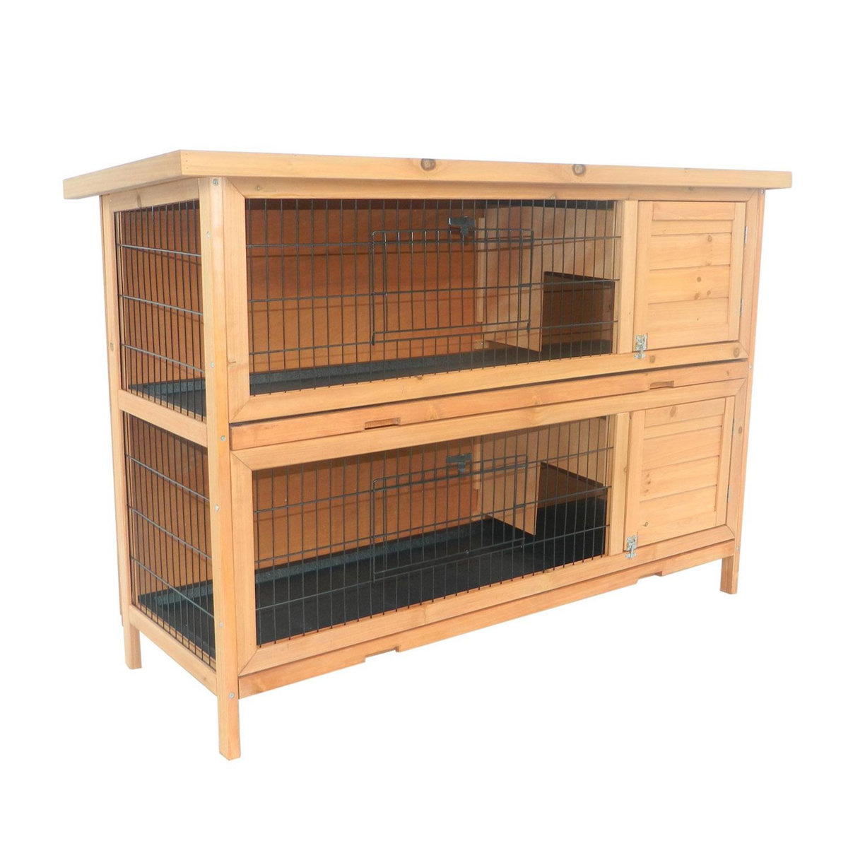 PAWHUT Clapier sur pieds cage à lapin double niveau plateaux excréments coulissants 4 portes verrouillables dim. 137L x 50l x 93H cm bois massif pin toit bitumé vert
