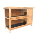 PAWHUT Clapier sur pieds cage à lapin double niveau plateaux excréments coulissants 4 portes verrouillables dim. 137L x 50l x 93H cm bois massif pin toit bitumé vert