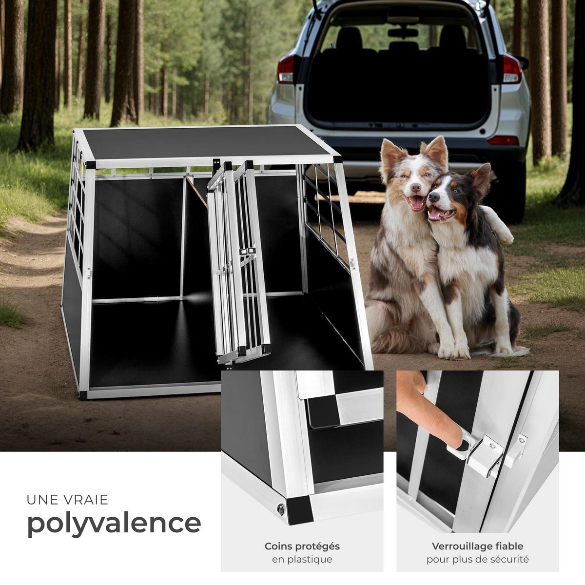 tectake Cage de transport pour chiens double sécurisée avec dos droit noir 97 x 90 x 69,5 cm