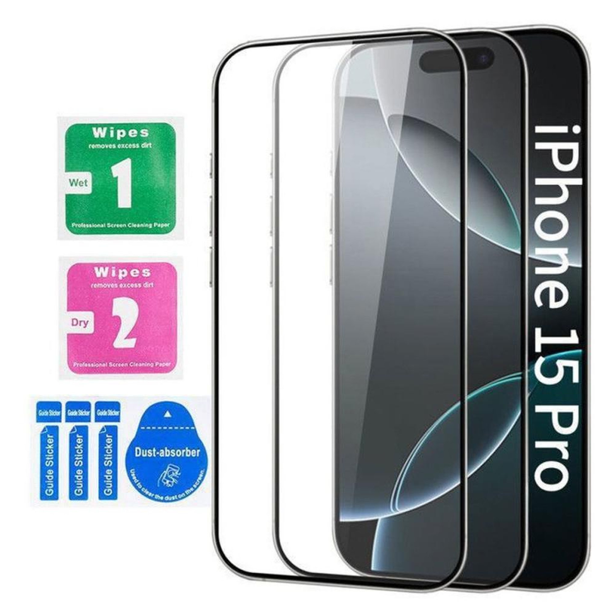 Verre trempé pour écran iPhone 15 Pro 6,1, protection 9H, ultra-fin 0,33 mm, lot de 2