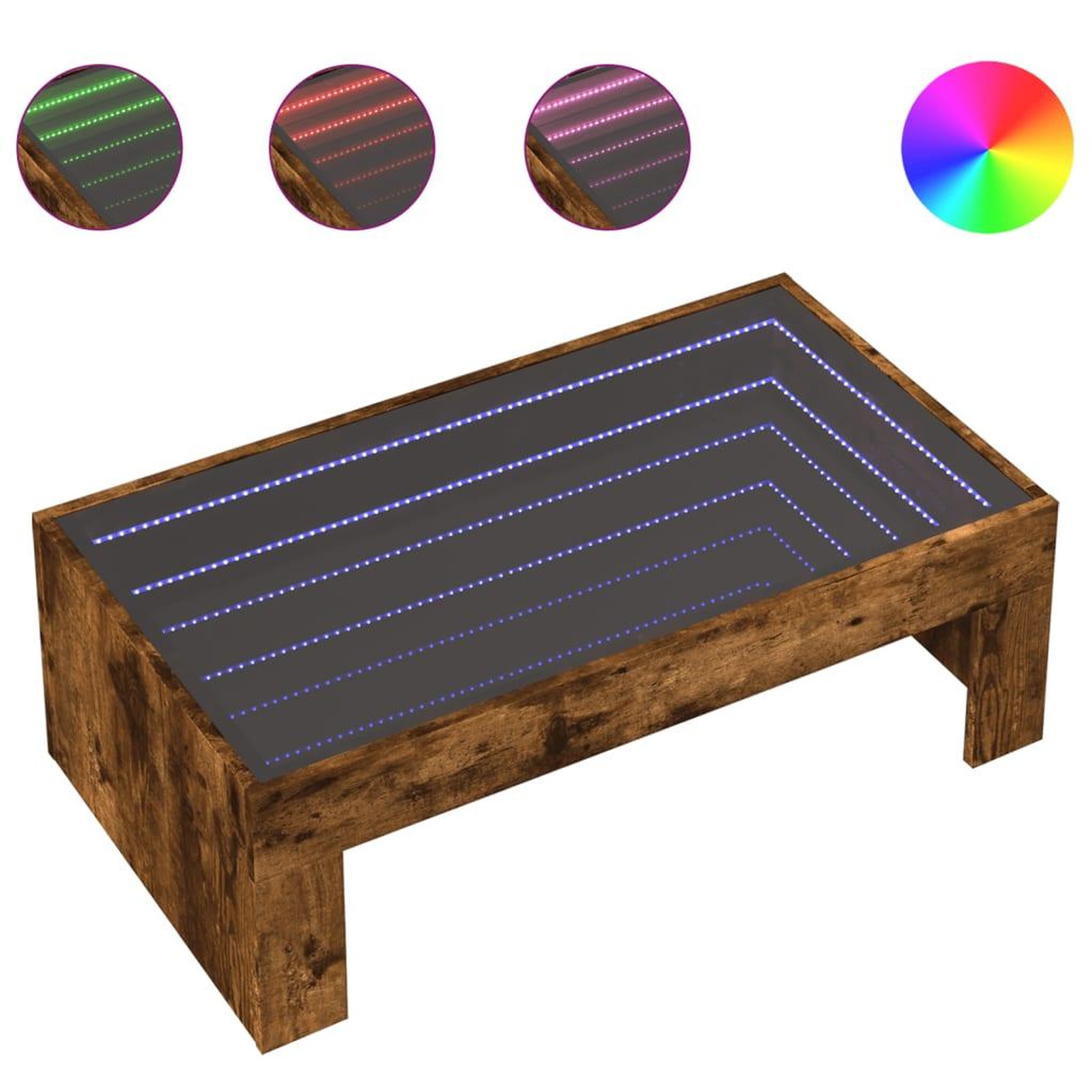 Voir la diapositive 2 : VIDAXL Table basse avec LED infini chene fume 90x50x30 cm