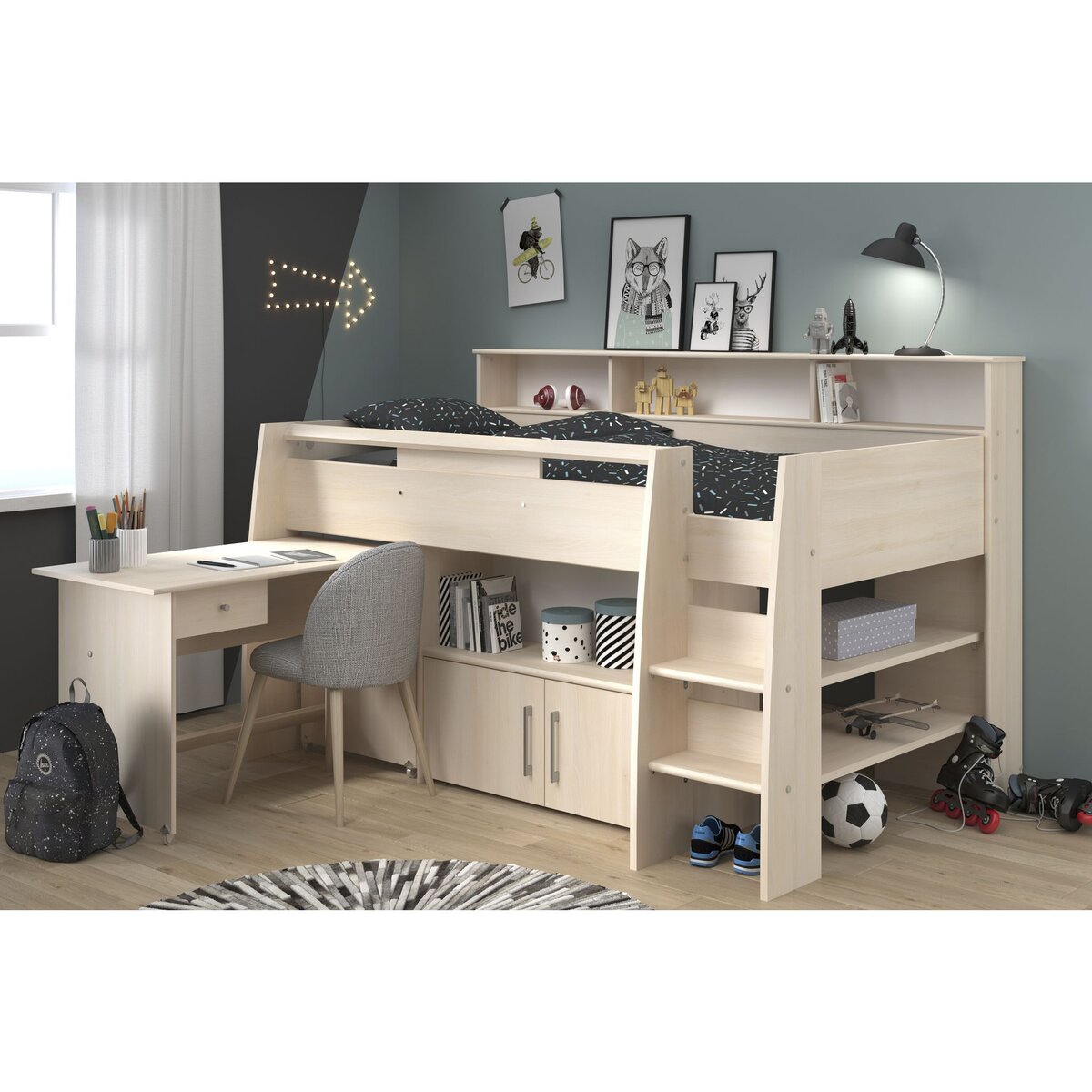 Lit combiné avec rangement 90x200cm MATHIEU