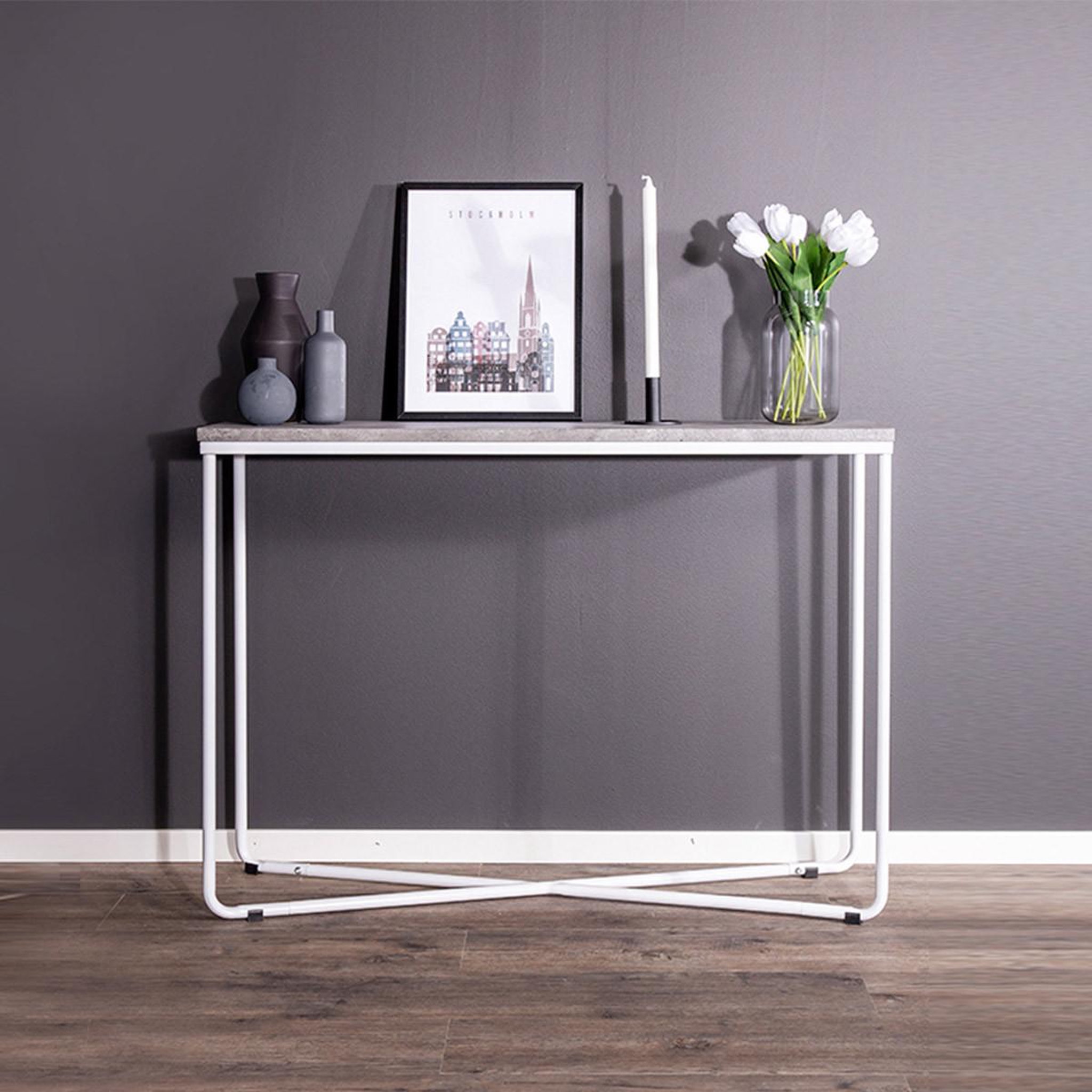 Voir la diapositive 5 : Paris Prix Console design  palace  110cm gris foncé & blanc