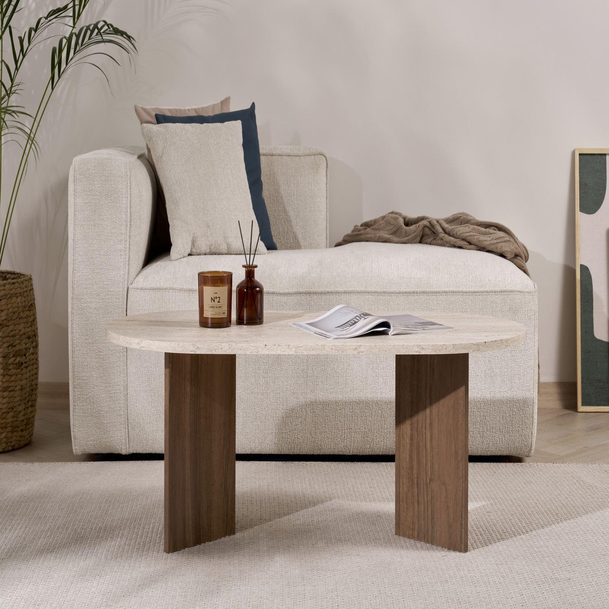 Voir la diapositive 3 : Habitat et Jardin Table basse en bois  sable  119 x 60 x 40 cm - travertin