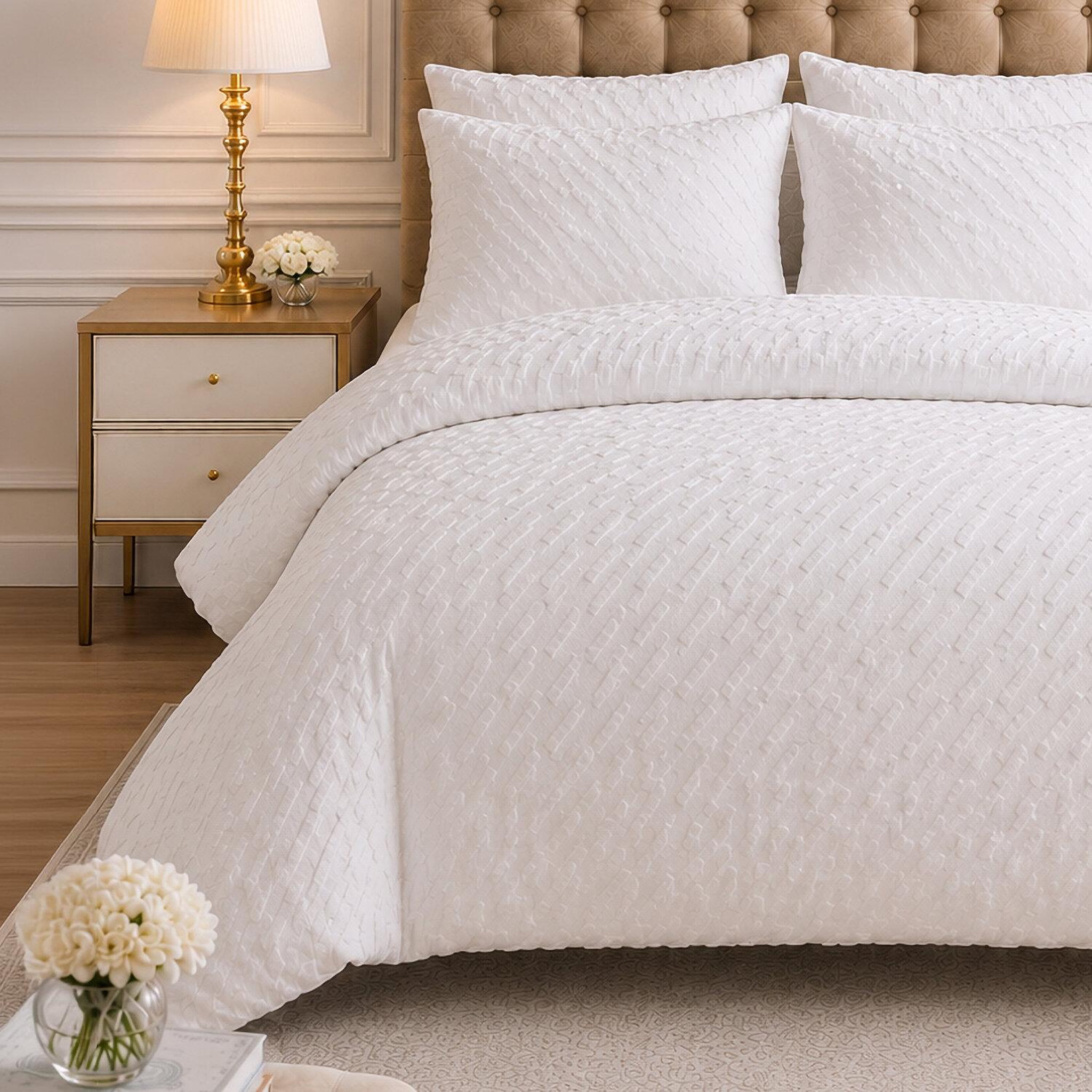 Voir la diapositive 4 : Les Ateliers du Linge Parure eda – microfibre jacquard n°2 blanche