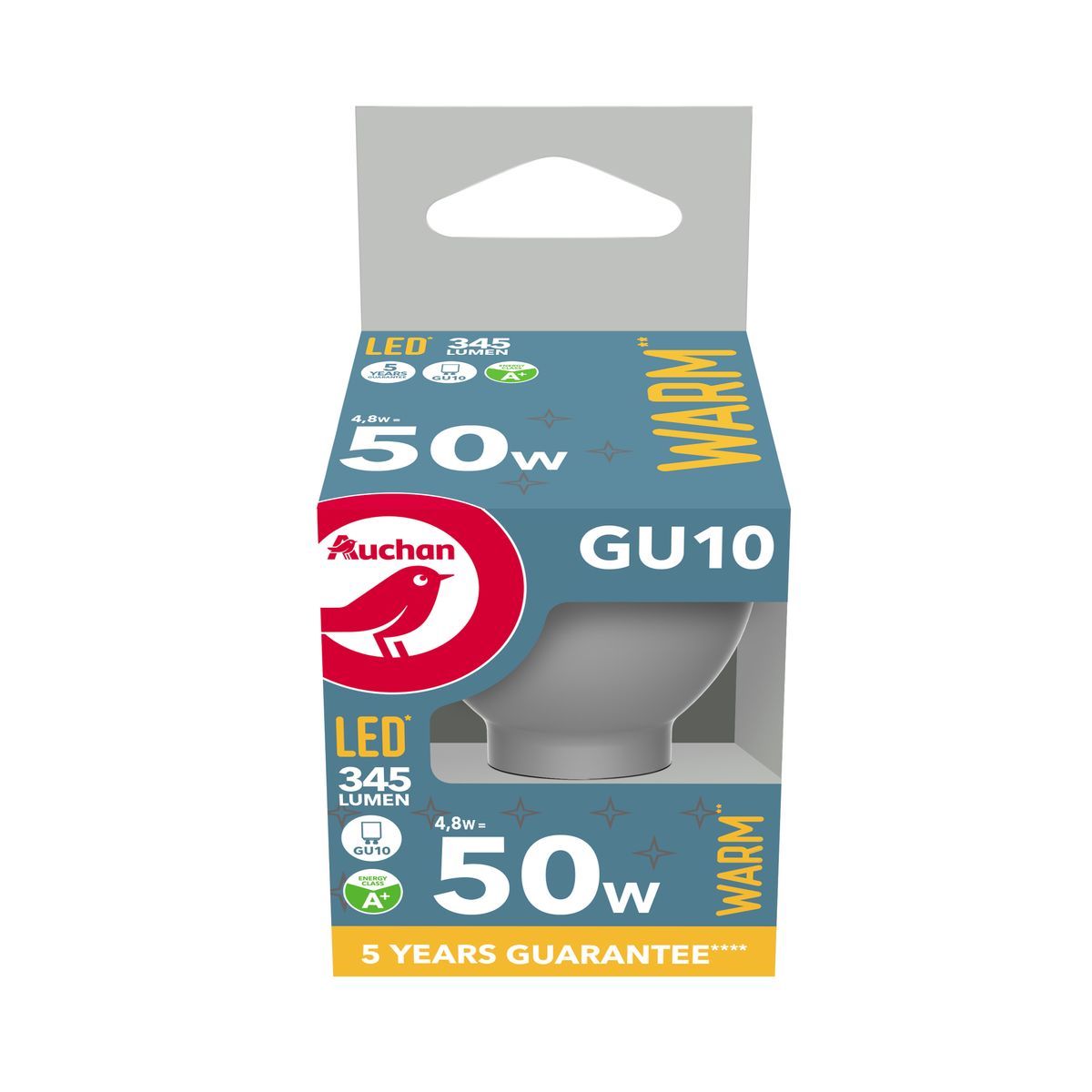 AUCHAN Lot de 10 ampoules LED GU10 50W Blanc chaud