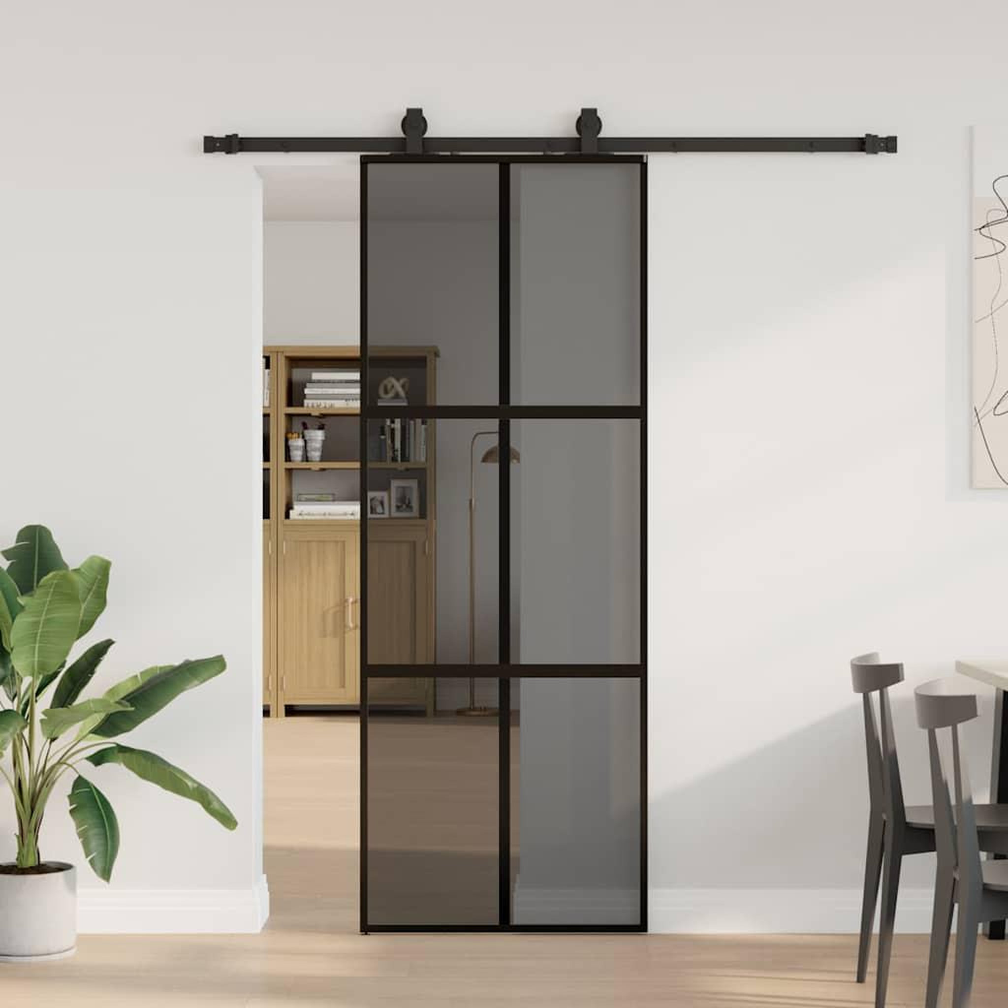 VIDAXL Porte coulissante kit quincaillerie noir 76x205 cm verre trempe