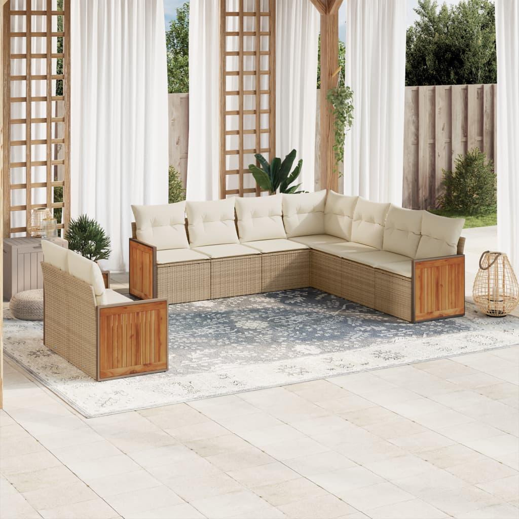 VIDAXL Salon de jardin avec coussins 9 pcs beige resine tressee