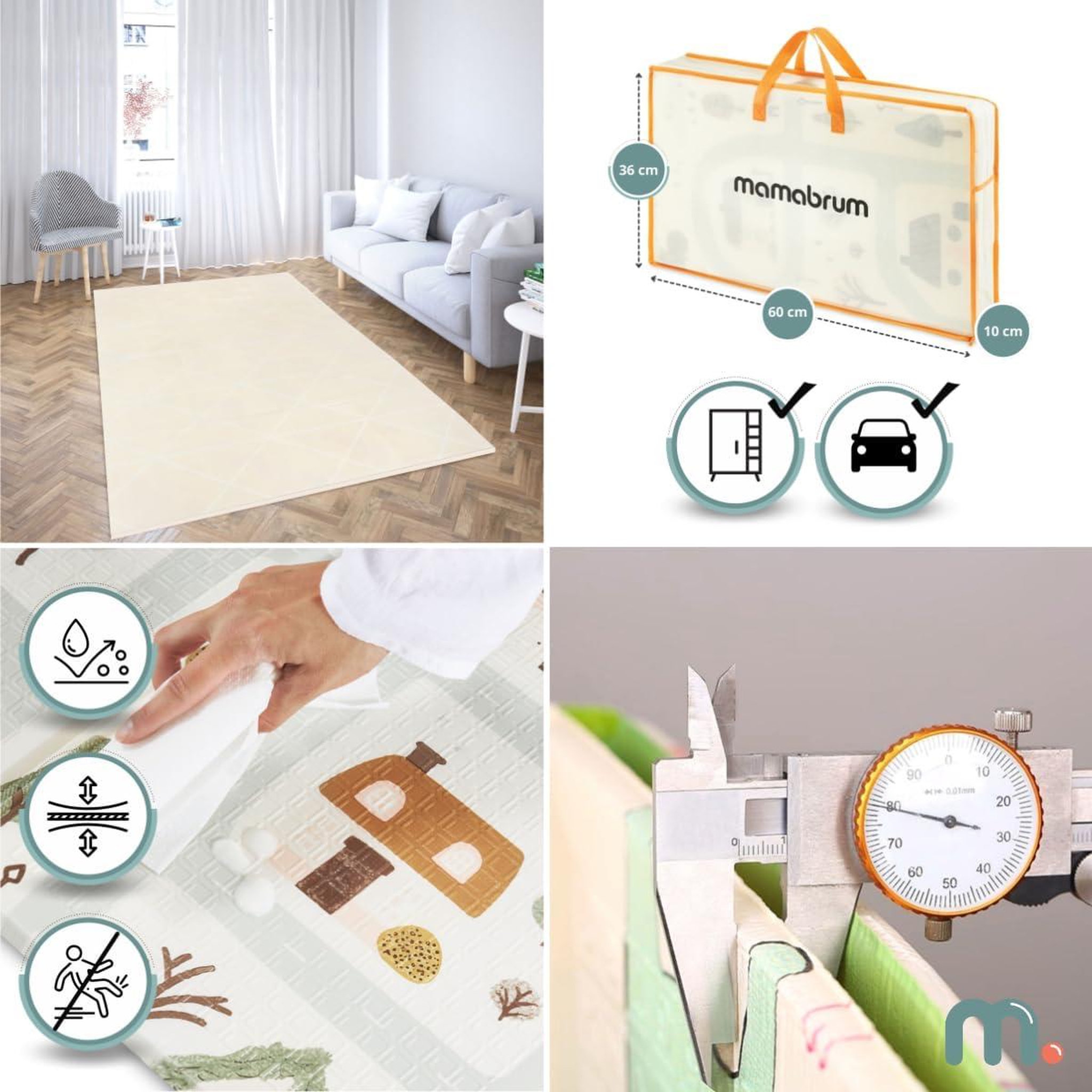 Voir la diapositive 4 : MAMABRUM Tapis d'éveil Bébé Évolutif en Mousse Mamabrum 180*120, Double Faces, Facile à Nettoyer, Imperméable