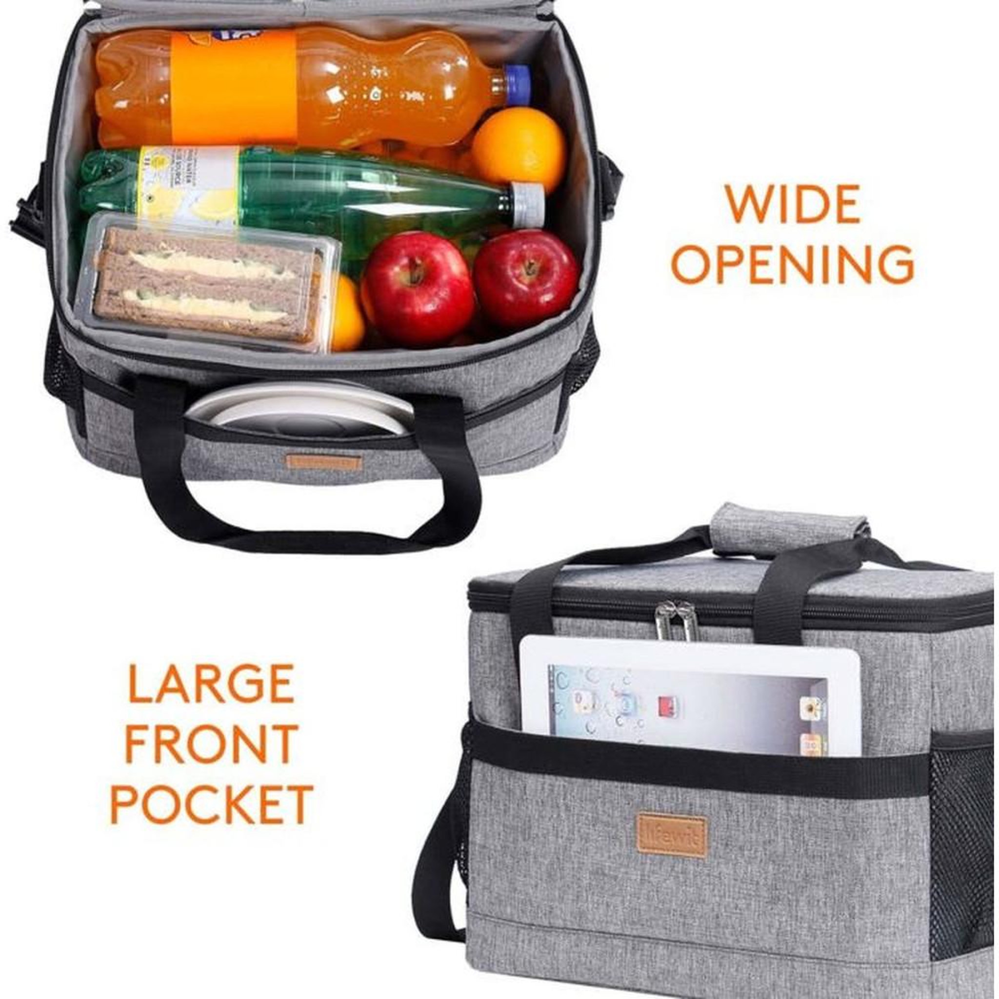 Voir la diapositive 6 : Sac isotherme pliable 32 L gris doublure PEVA 42x31x28 cm fermeture éclair ouverture large