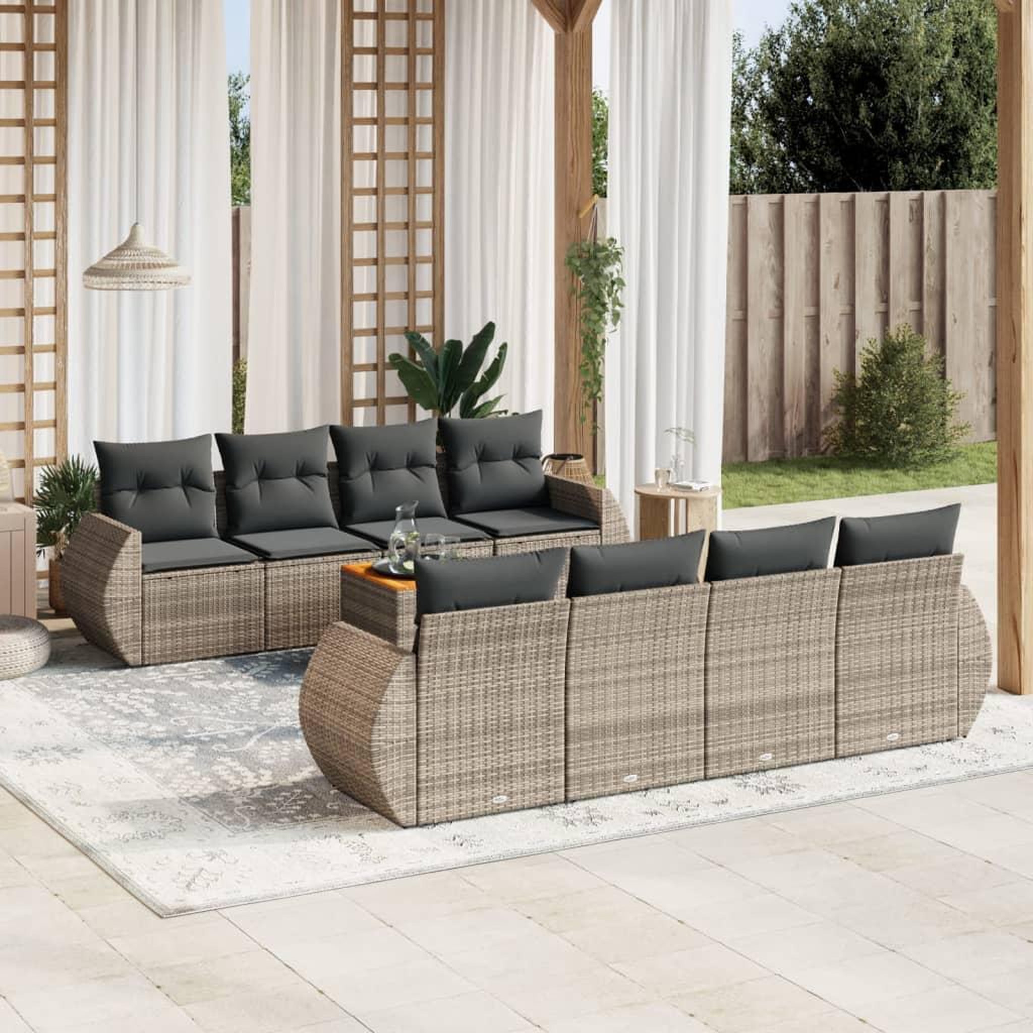 VIDAXL Salon de jardin 9 pcs avec coussins gris resine tressee
