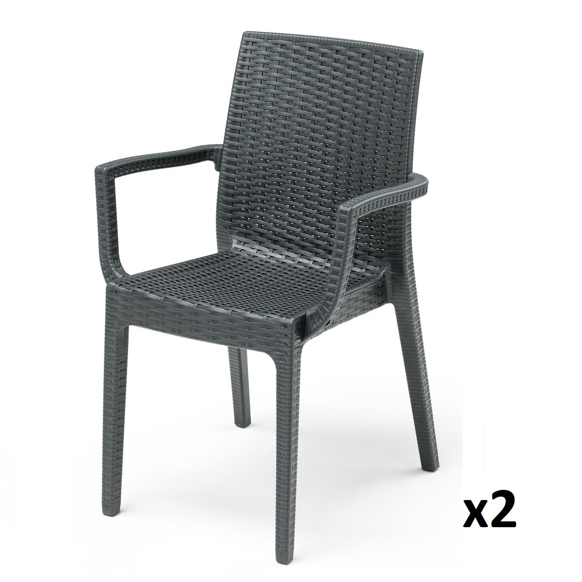 ARETA Lot de 4 chaises et de 2 fauteuils de jardin - Gris anthracite - URANO
