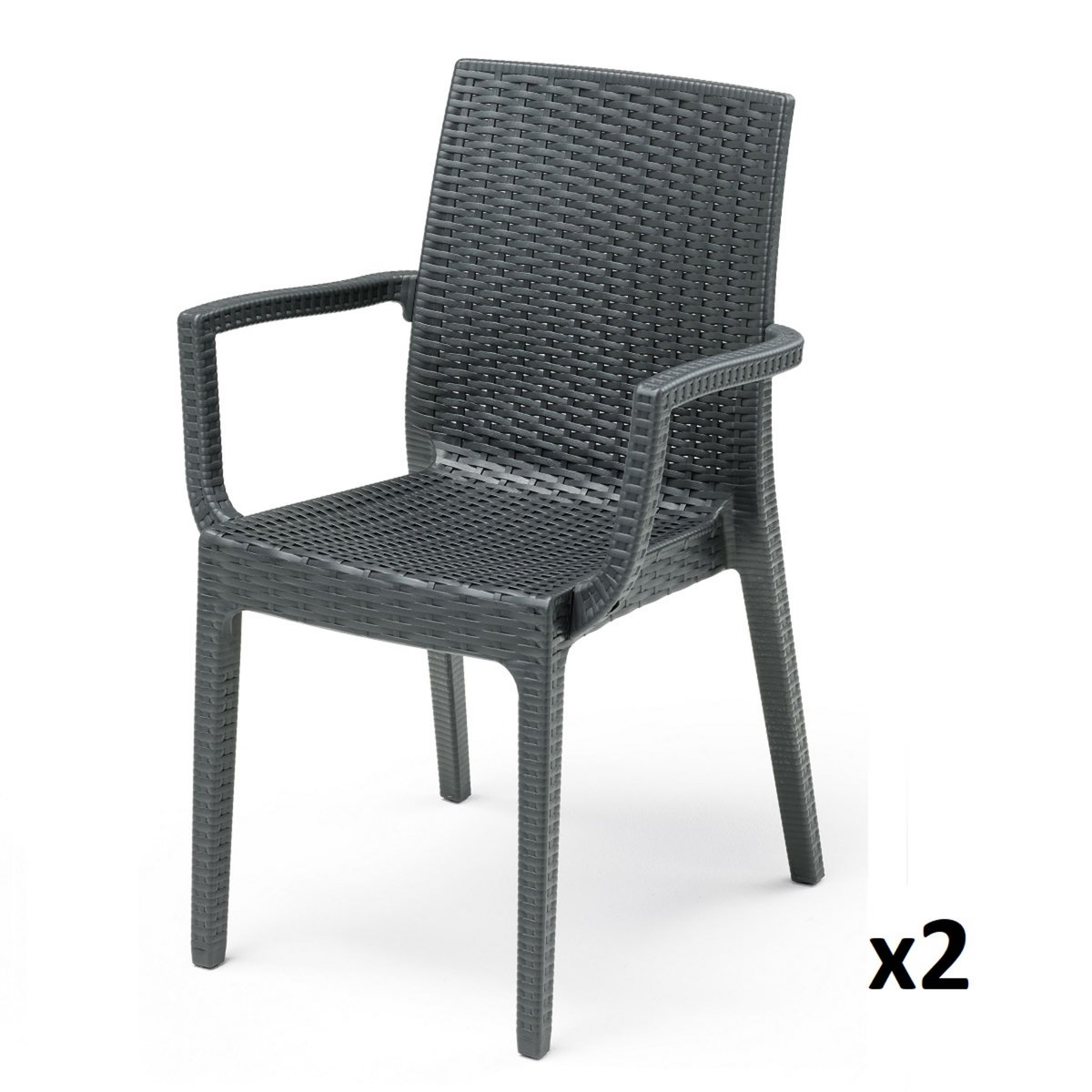 ARETA Lot de 4 chaises et de 2 fauteuils de jardin - Gris anthracite - URANO