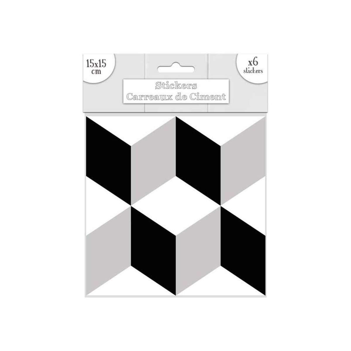 SUD TRADING 6 Stickers carreaux de ciment - 15 x 15 cm - Losanges Noirs et blancs