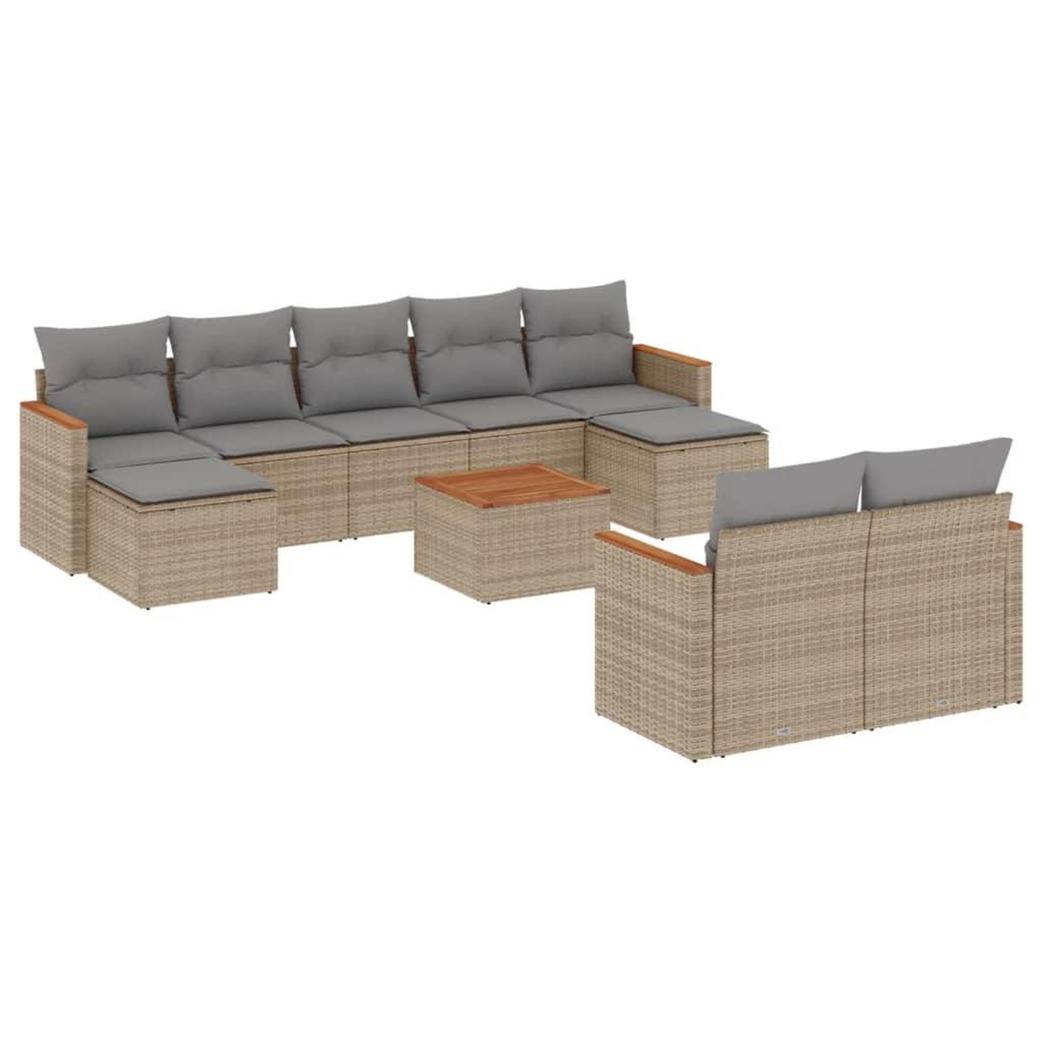 Voir la diapositive 2 : VIDAXL Salon de jardin avec coussins 10 pcs beige resine tressee