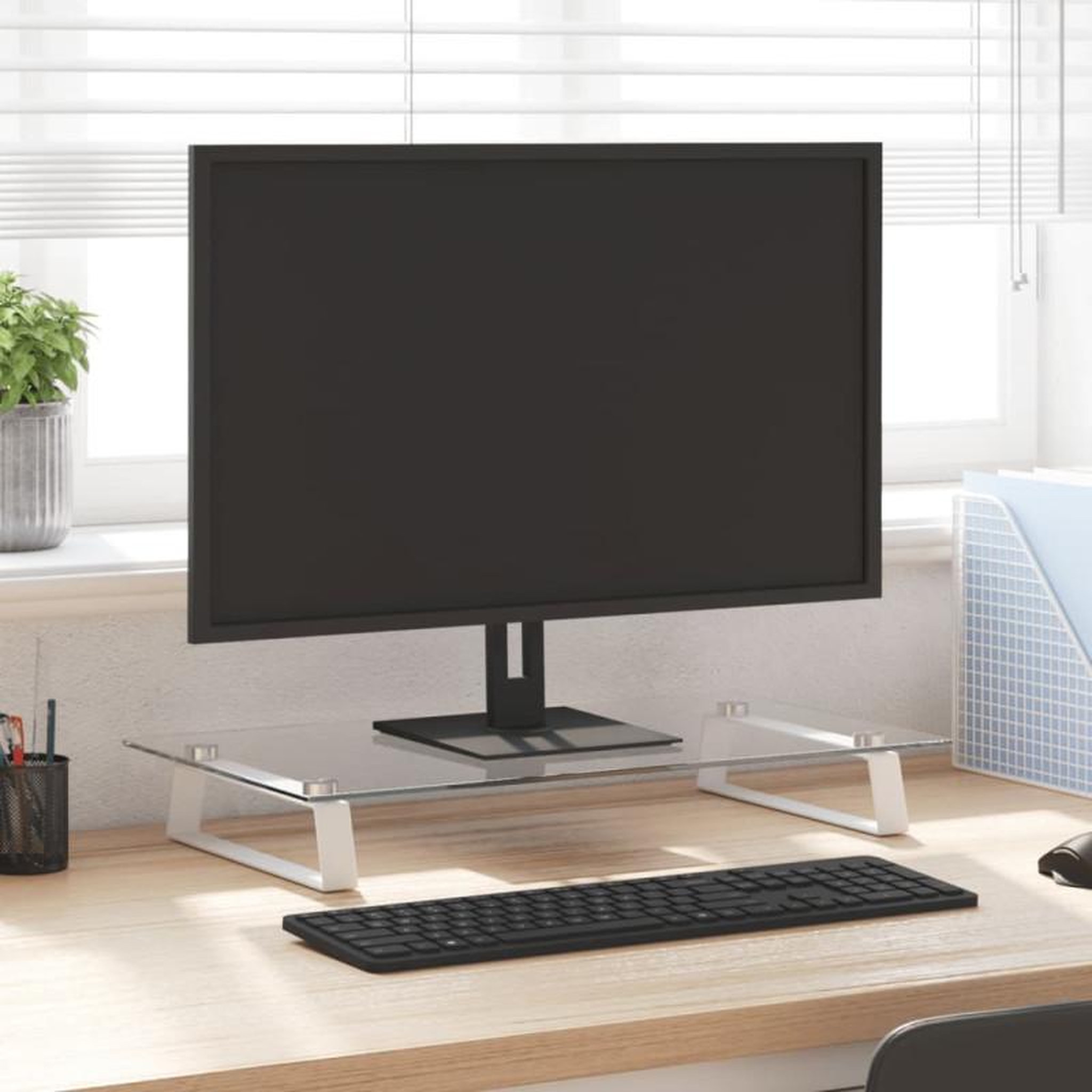 Voir la diapositive 1 : VIDAXL Support de moniteur blanc 60x35x8 cm verre trempé et métal