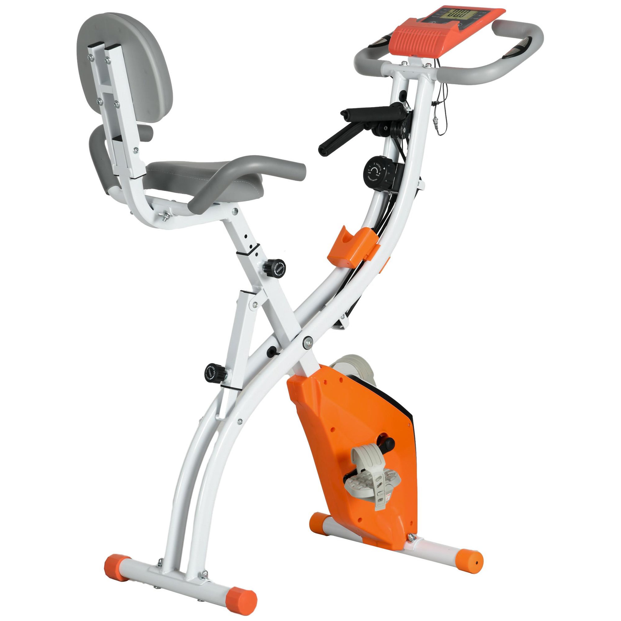 Voir la diapositive 1 : HOMCOM Vélo d'appartement pliant 8 niveaux de résistance magnétique dossier selle réglable poignées ergonomiques écran LCD multifonction suspensions support tablette acier