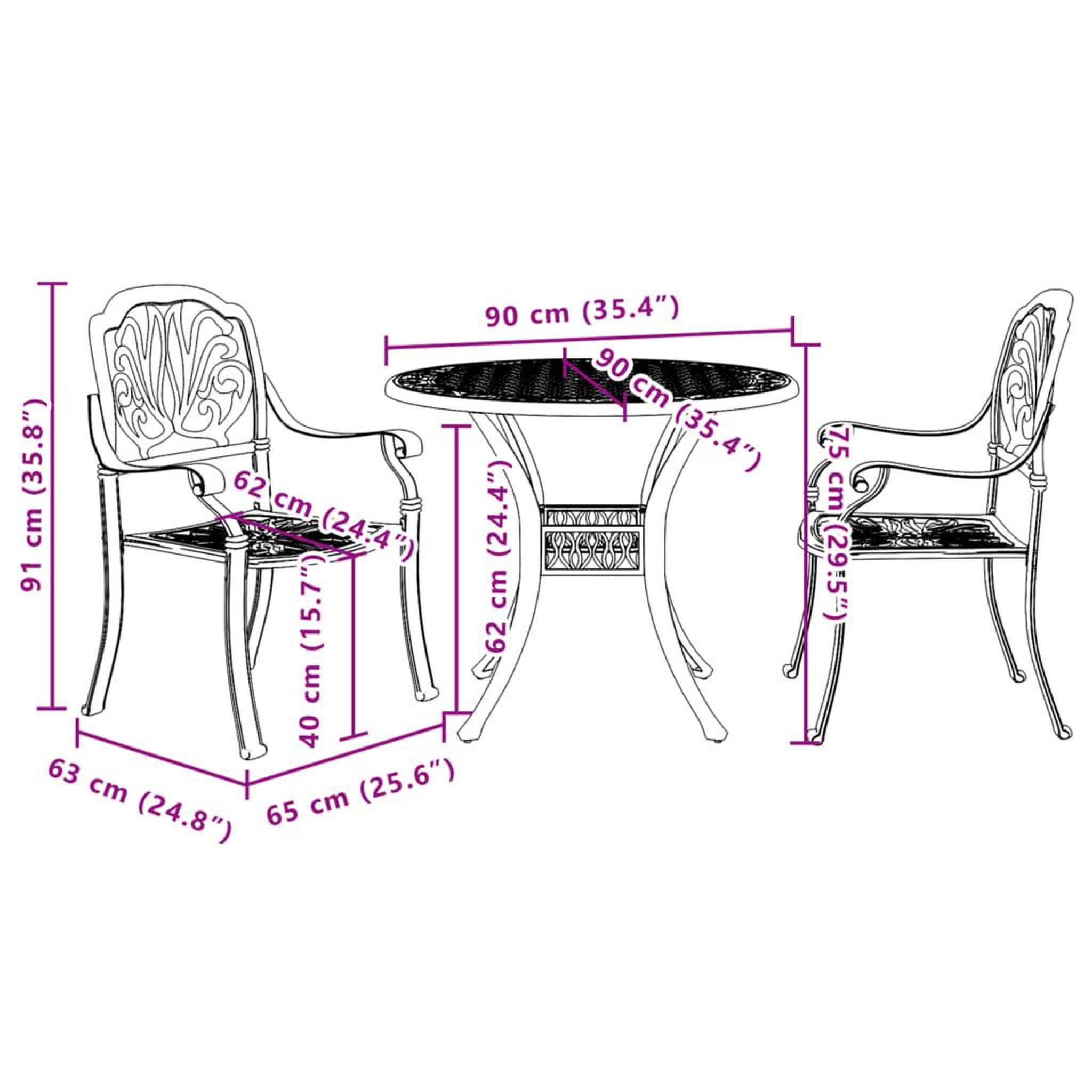 Voir la diapositive 6 : VIDAXL Ensemble de bistro 3 pcs noir aluminium coule