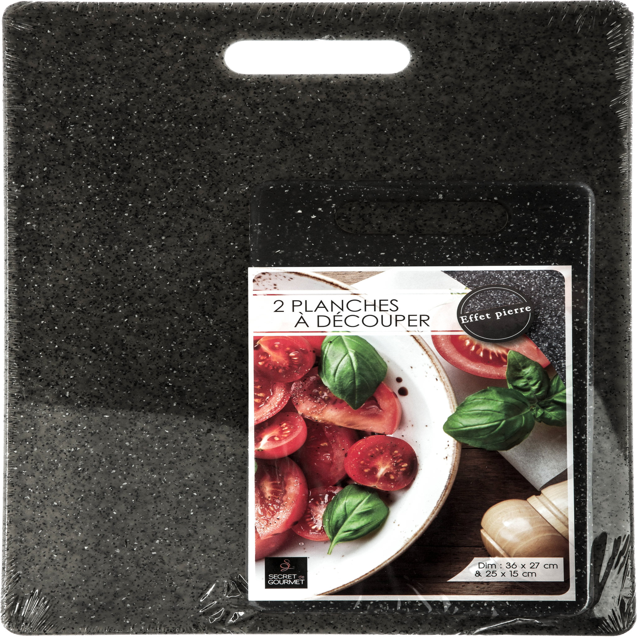 SECRET DE GOURMET Lot de 2 planches à découper effet pierre 