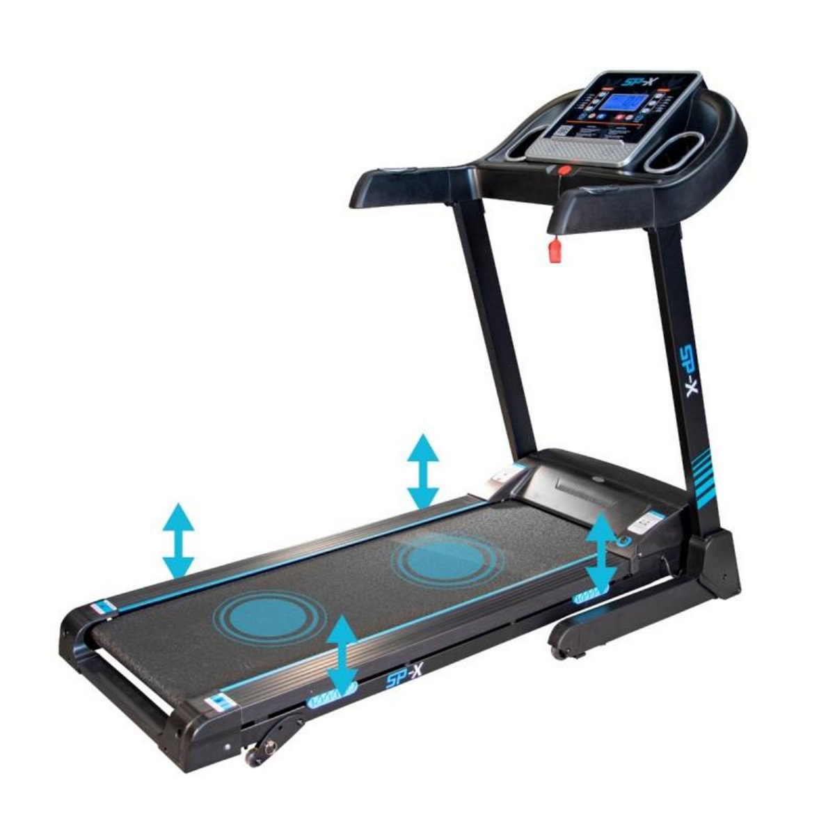 SPARRAW Tapis de course Pliable SPX -14km/h - 2,0 Cv - 12 Programmes, Inclinaison, Capteurs Pouls, Ecran LCD et Haut-Parleurs