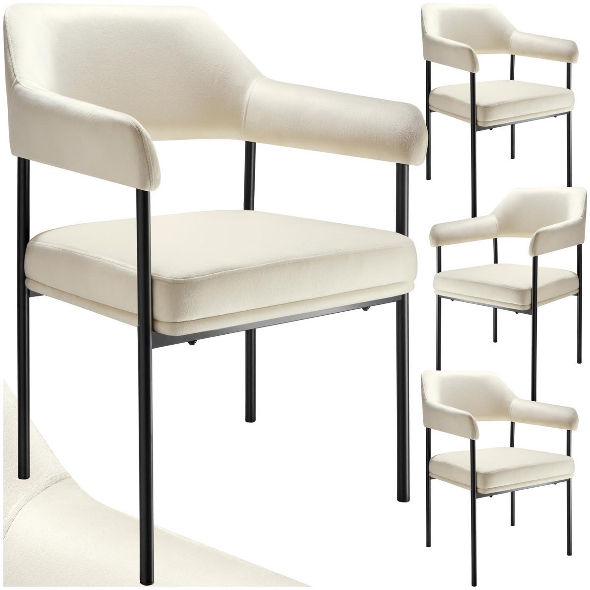 tectake Fauteuil rembourré Aspect velours blanc cassé Lot de 4
