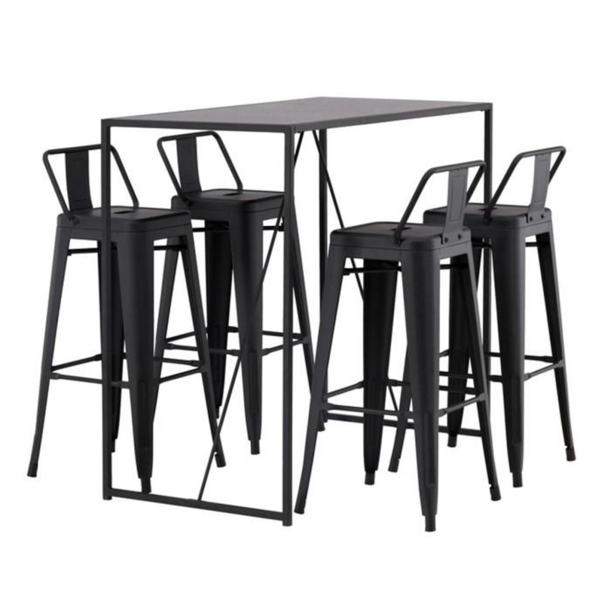 Paris Prix Ensemble Table de Bar & 4 Tabourets  Brea & Tempe  120cm Noir