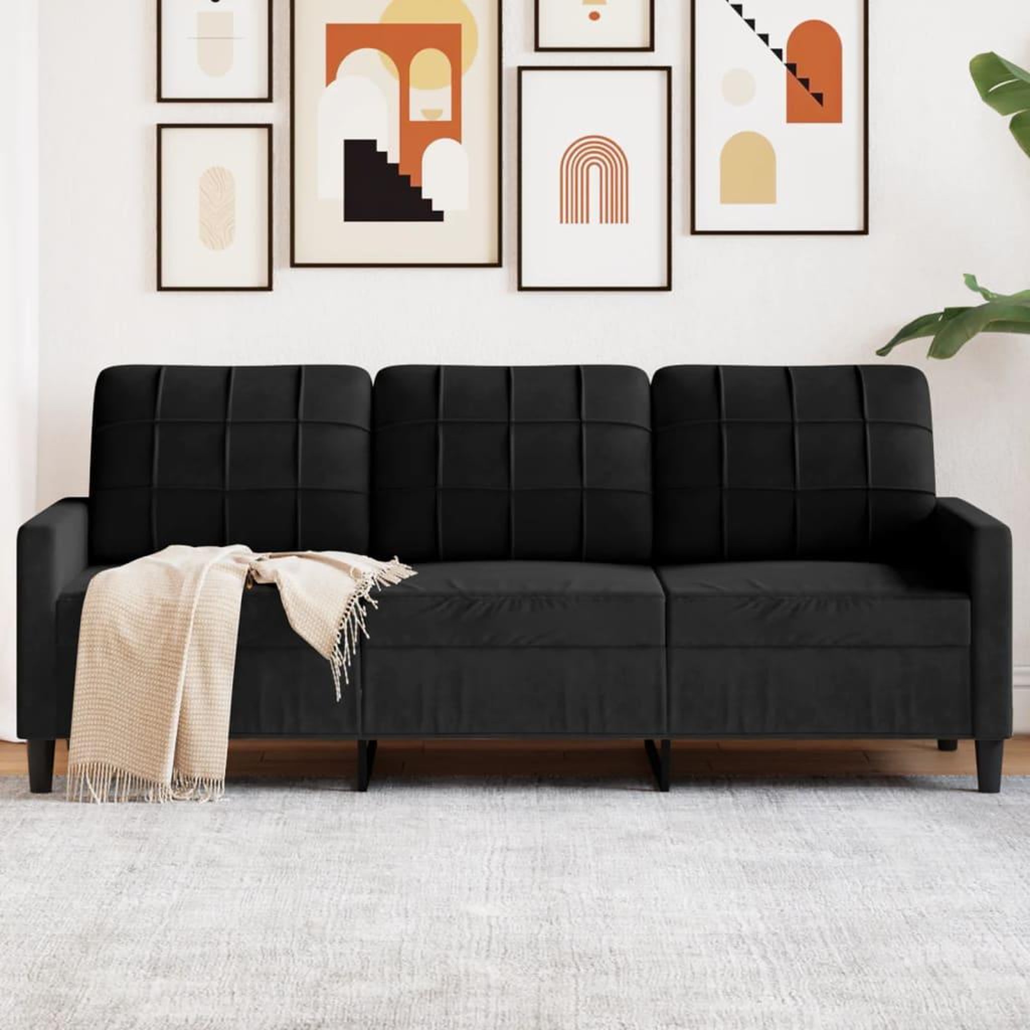 VIDAXL Canape a 3 places Noir 180 cm Velours