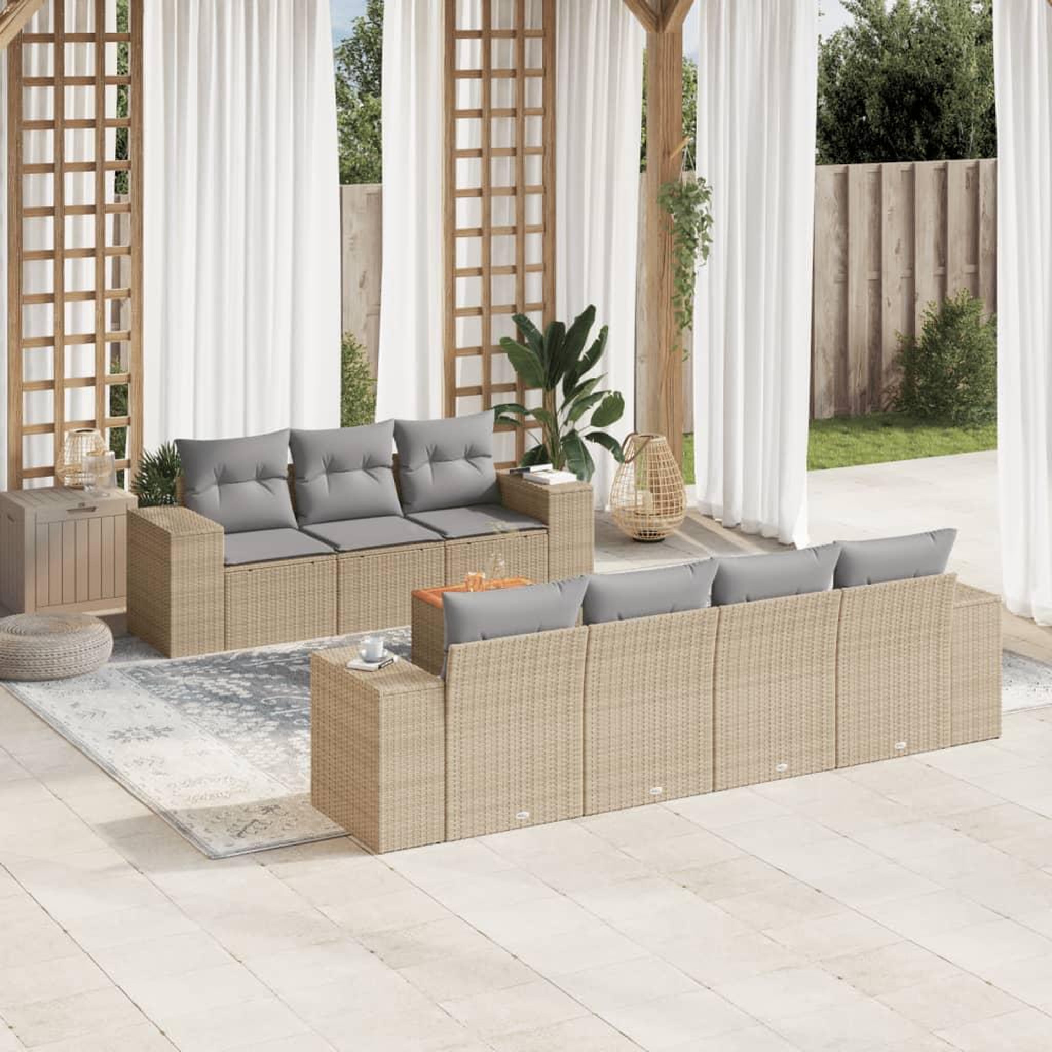 VIDAXL Salon de jardin avec coussins 8 pcs beige resine tressee