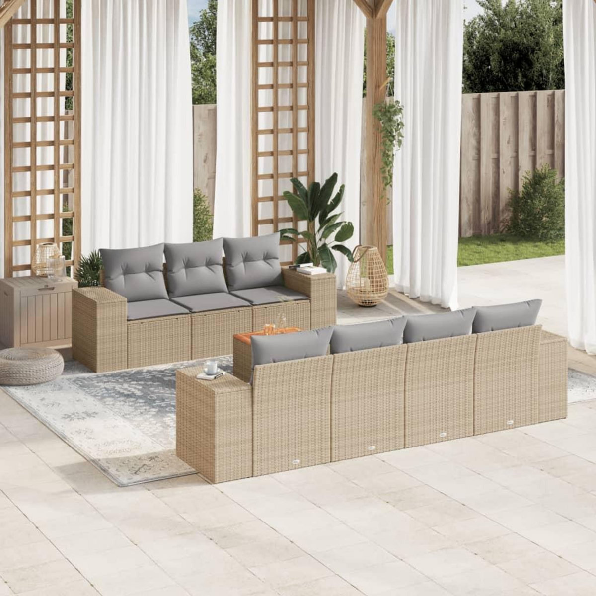 VIDAXL Salon de jardin avec coussins 8 pcs beige resine tressee