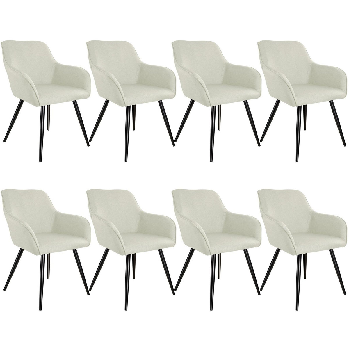 tectake Ensemble de 8 chaises en aspect lin siège rembourré crème/noir