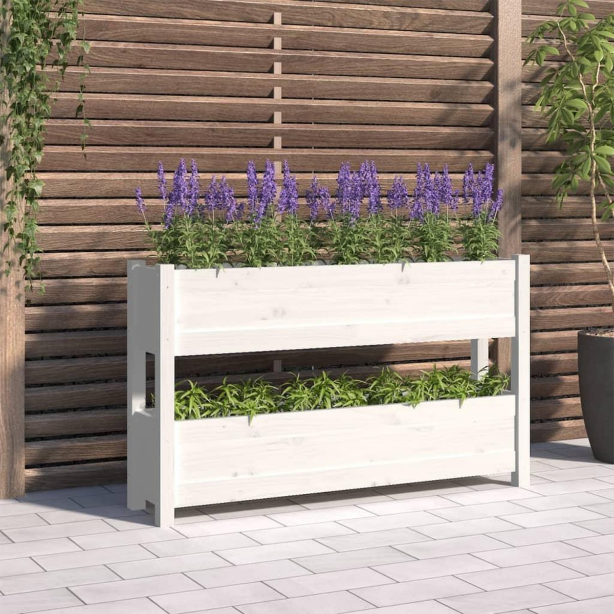 VIDAXL Jardiniere Blanc 112x25x66 cm Bois massif de pin
