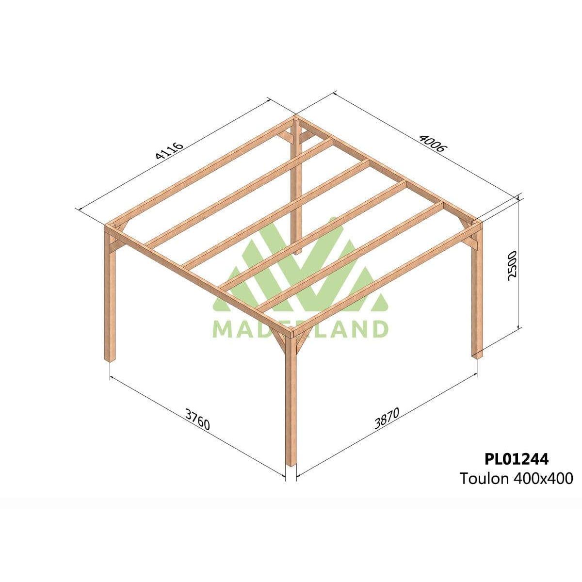 JARDIDECO Pergola en bois lamellé-collé Toulon 400 x 400 cm - Maderland