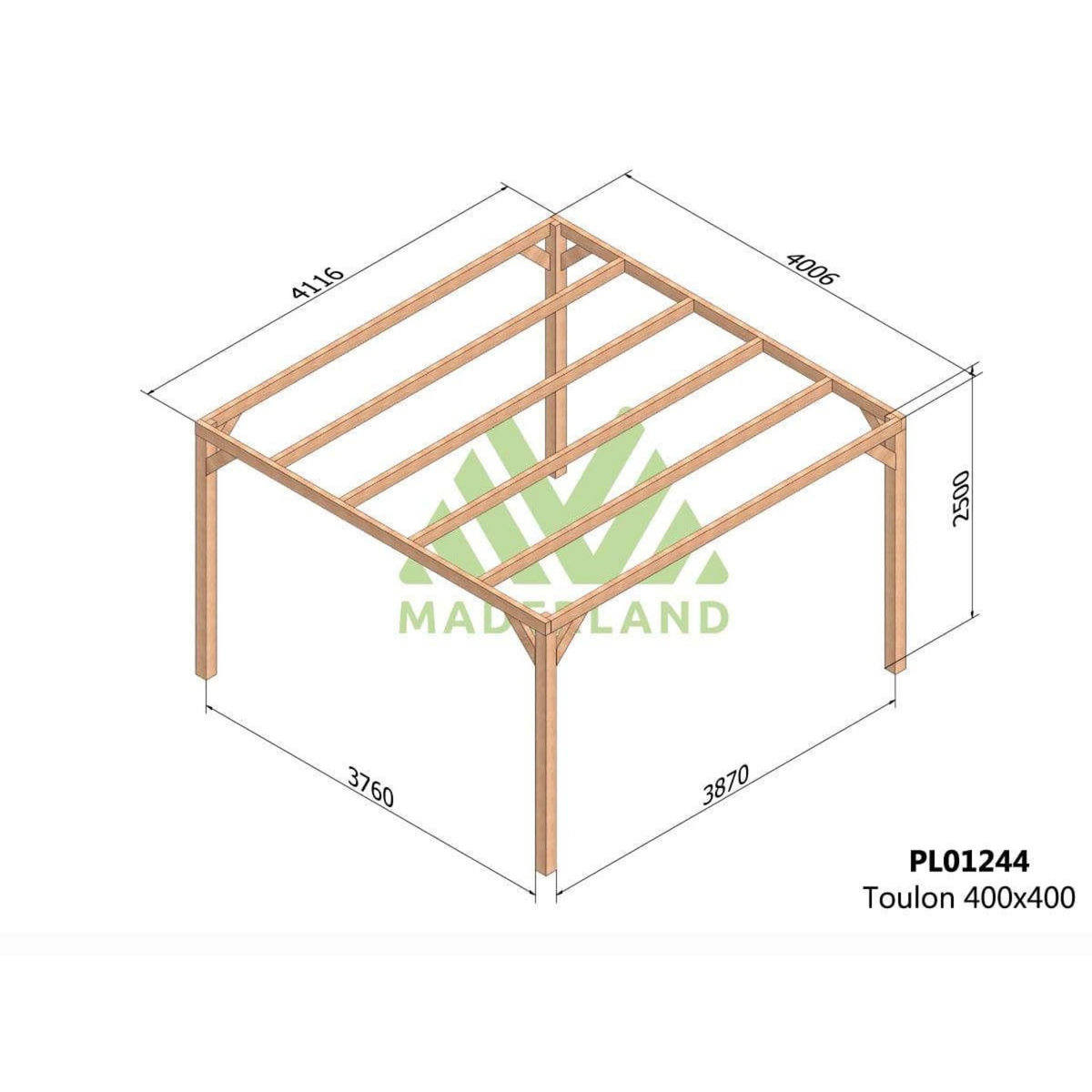 JARDIDECO Pergola en bois lamellé-collé Toulon 400 x 400 cm - Maderland
