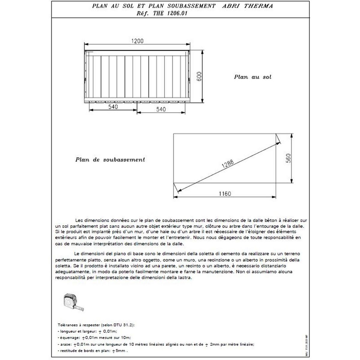 Habrita Abri de jardin mural multiusages en bois 19mm 0,83m² - traité très haute température