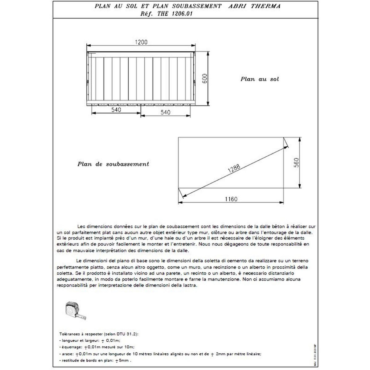 Habrita Abri de jardin mural multiusages en bois 19mm 0,83m² - traité très haute température