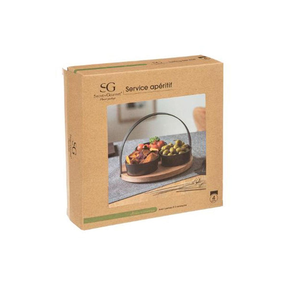 SECRET DE GOURMET Set Apéritif 4 Pièces  Wild  21cm Noir & Naturel