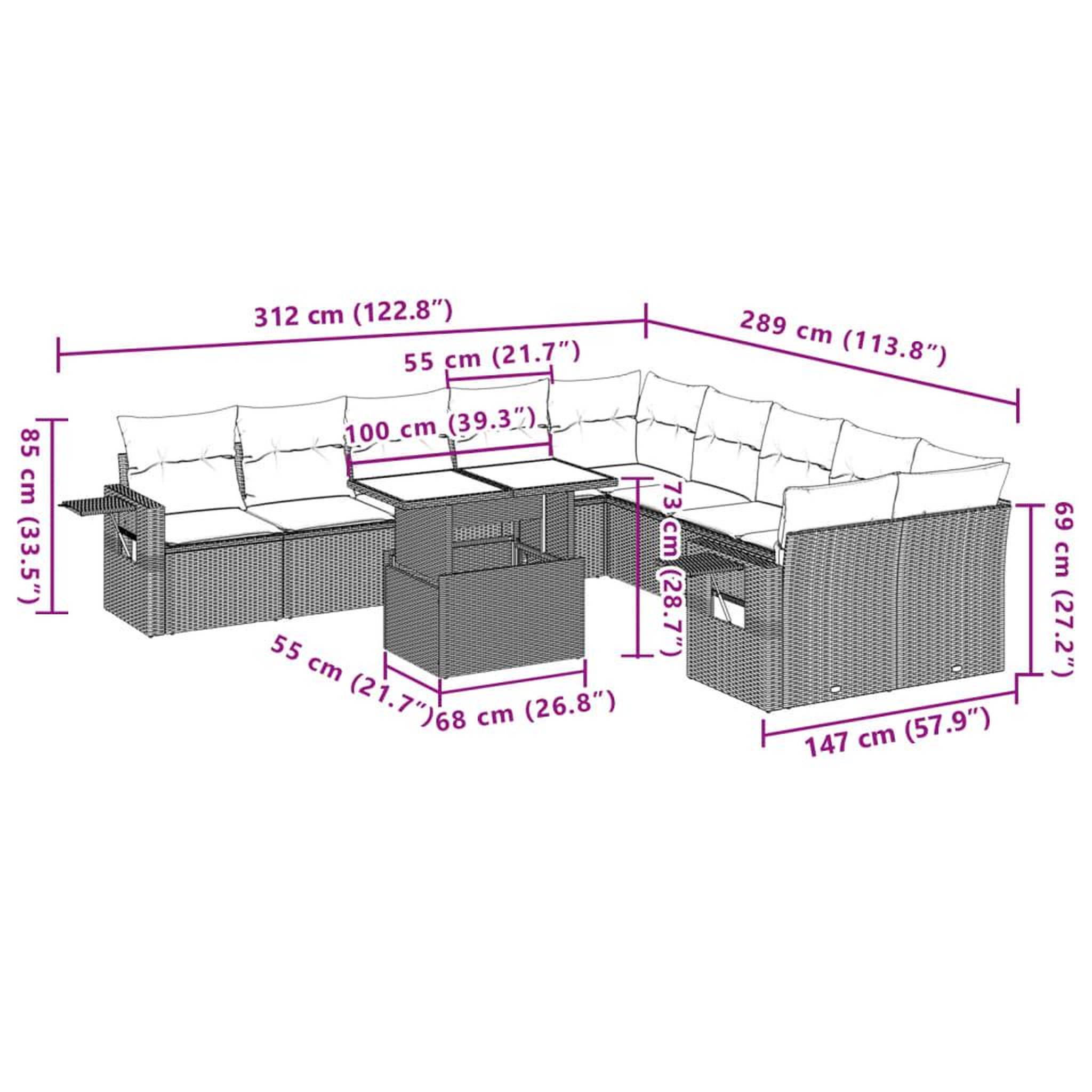 Voir la diapositive 6 : VIDAXL Salon de jardin et coussins 11 pcs marron resine tressee