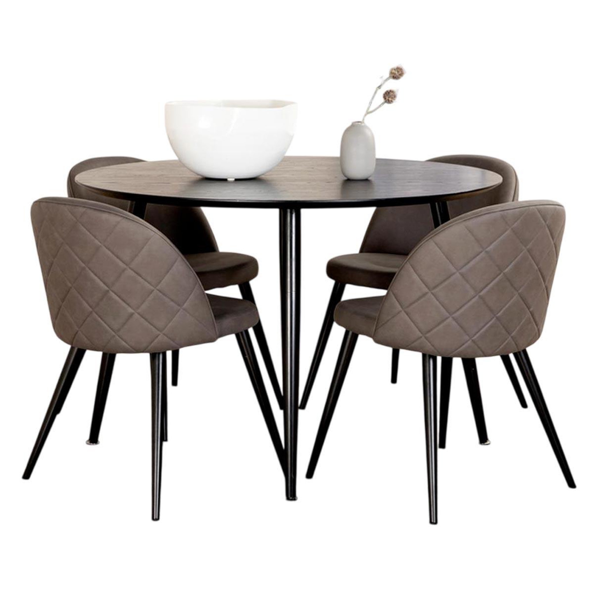 Paris Prix Ensemble table à manger & 4 chaises  dipp & velvet  115cm noir & gris