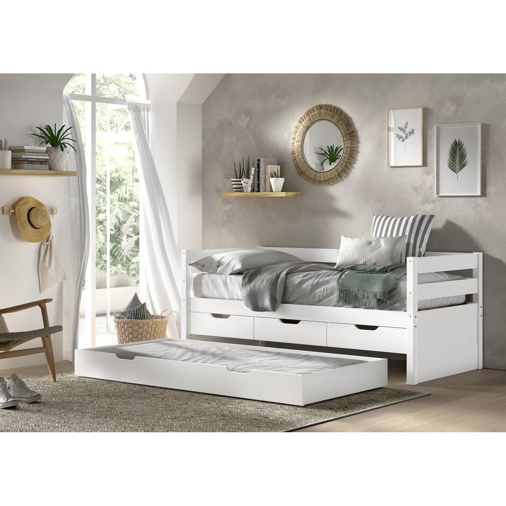 Voir la diapositive 5 : Vipack Lit capitaine margrit 90x200cm blanc avec rangements – vipack